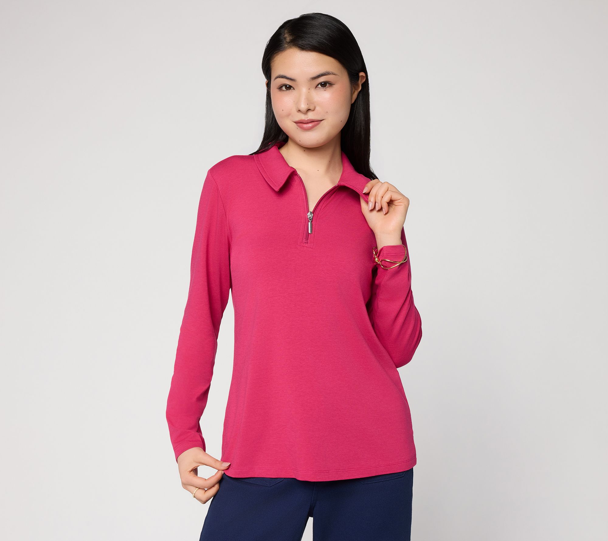 Denim & Co. Essentials Favorite Jersey 1/2-Zip Collared Top