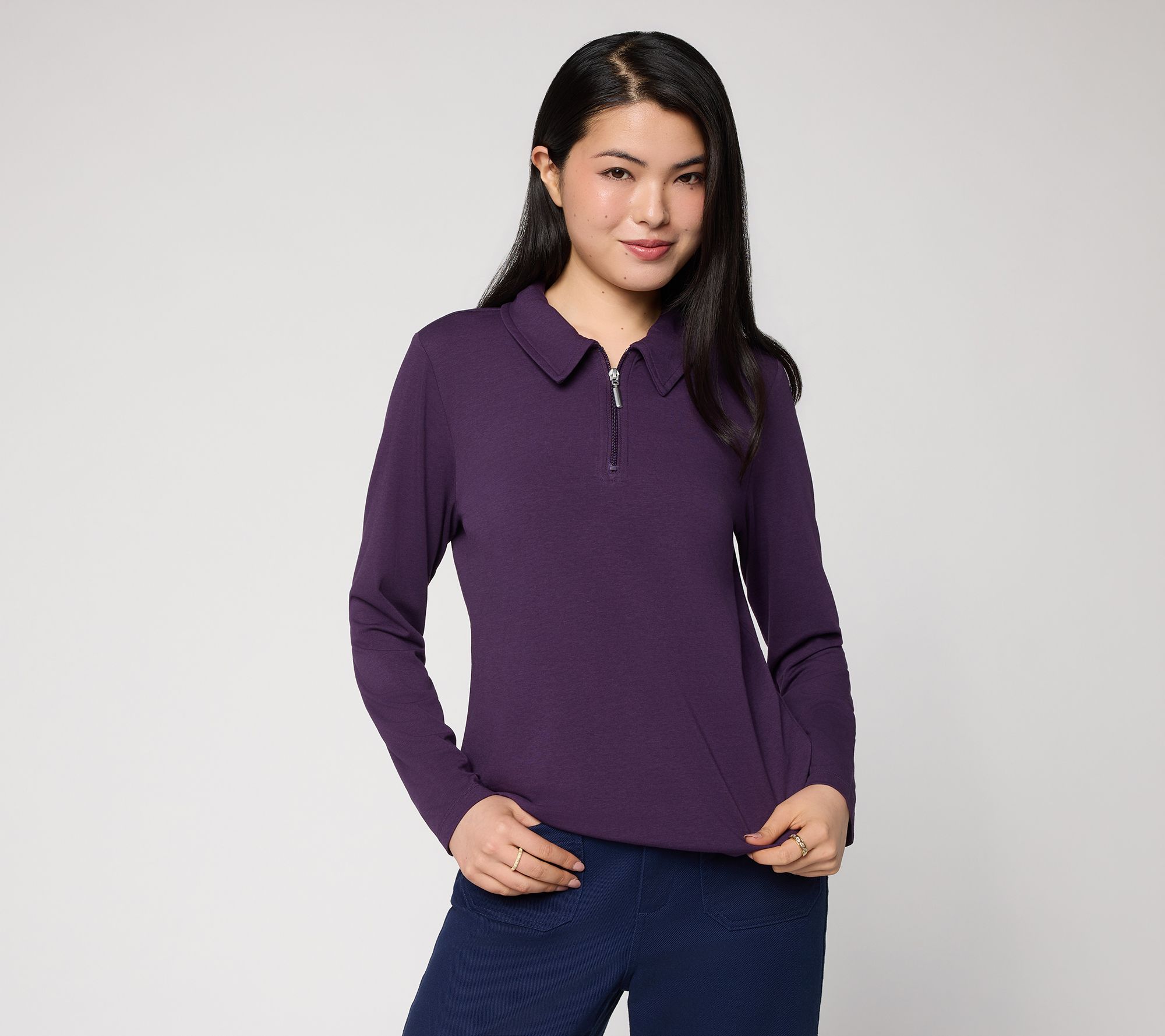 Denim & Co. Essentials Favorite Jersey 3/4 Zip Collared Top