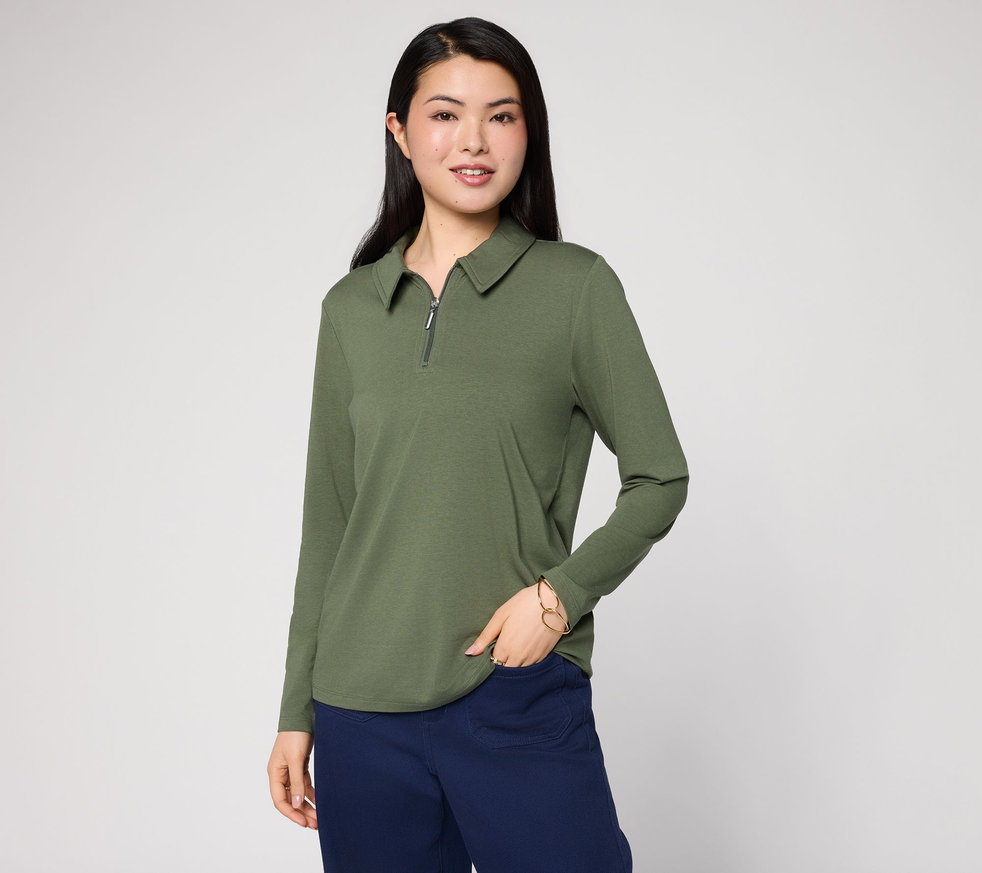 Denim & Co. Essentials Favorite Jersey 1/2-Zip Collared Top