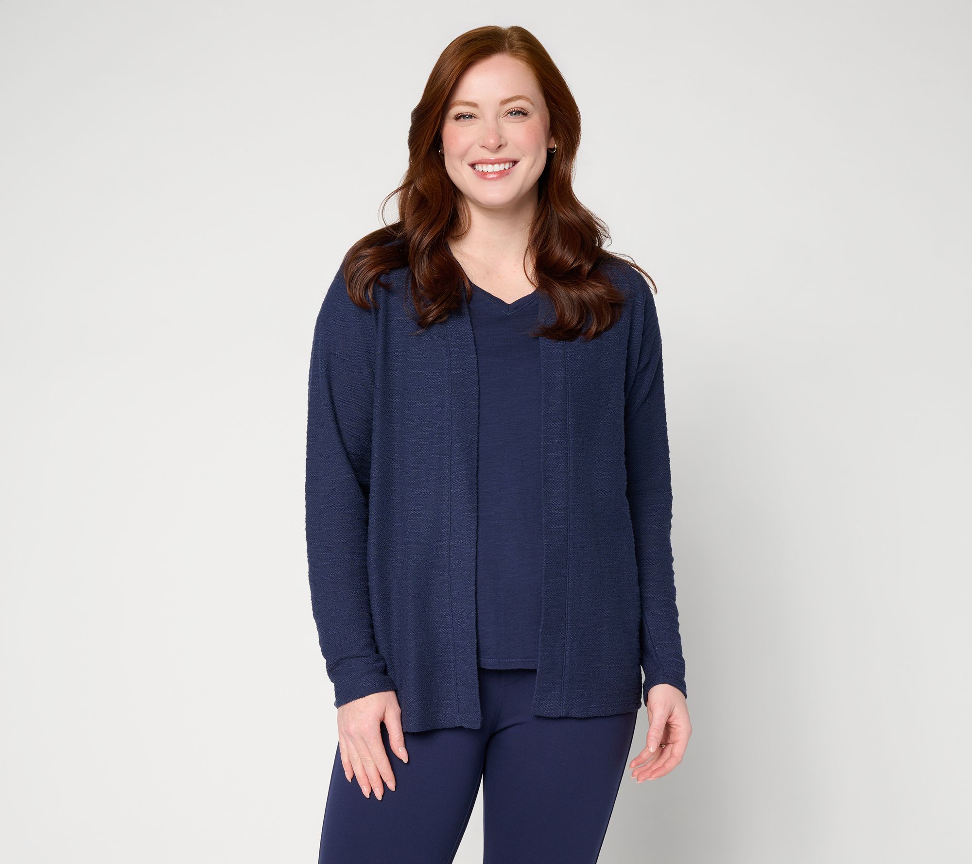 "As Is" Belle by Kim Gravel Sweatshirt Slub Open Front Long Cardigan