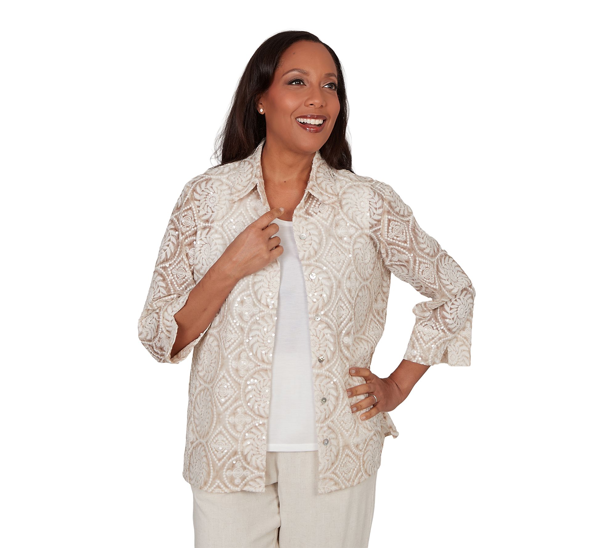 Alfred Dunner Petite Sequin Medallion Two in One Top