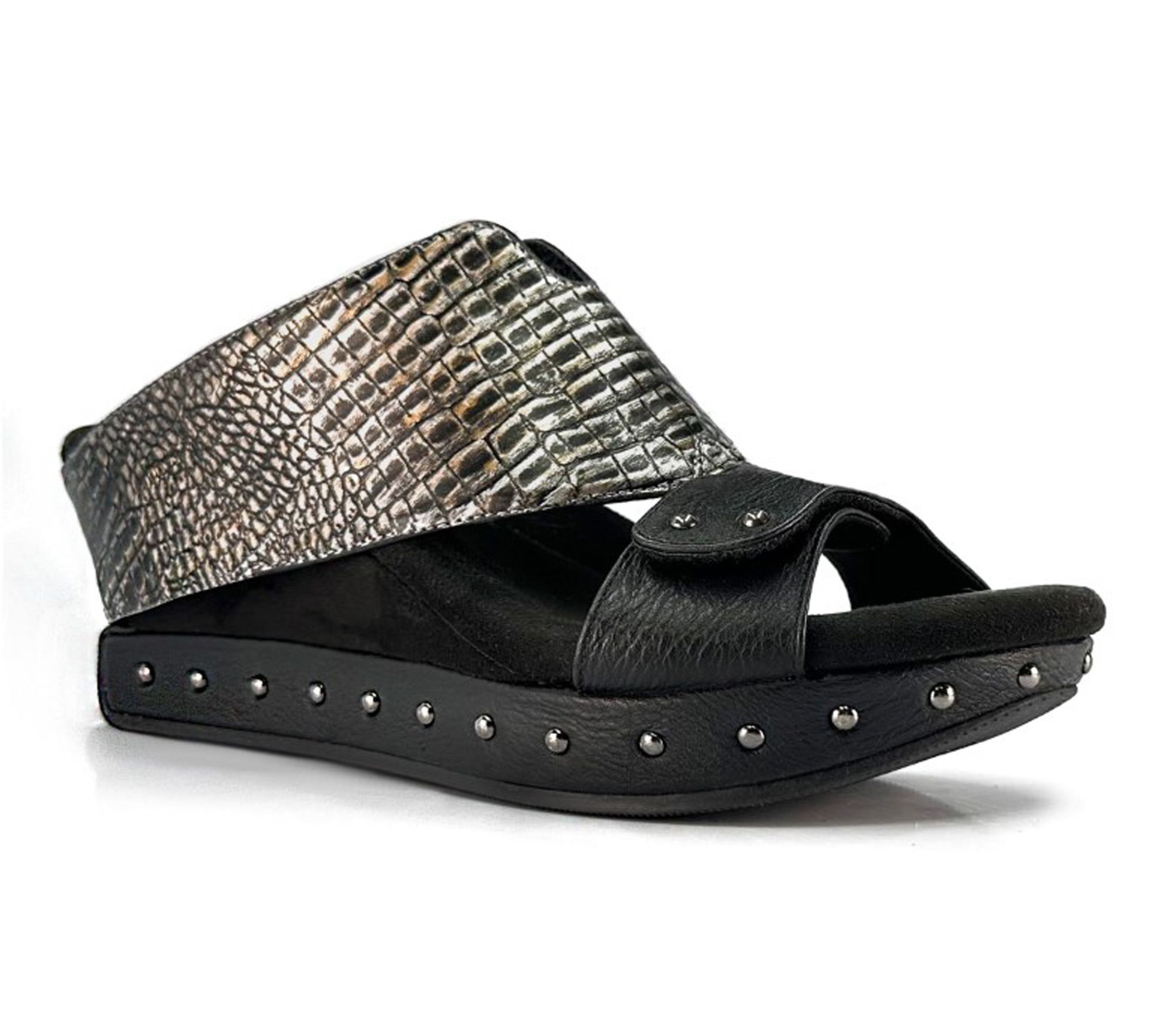 Modzori Argo Reversible Wedge Sandal -Black Flips to Silver