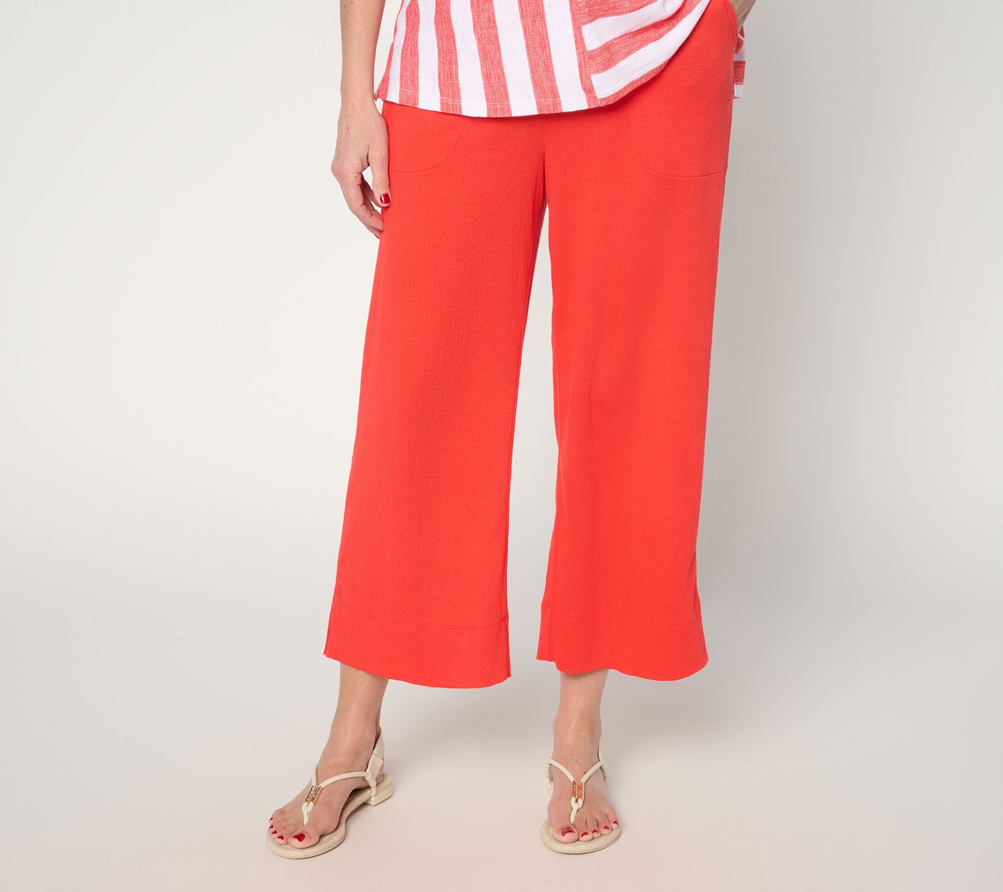 "As Is" Denim & Co. Beach Reg Knit Gauze Pants with Crochet Trim