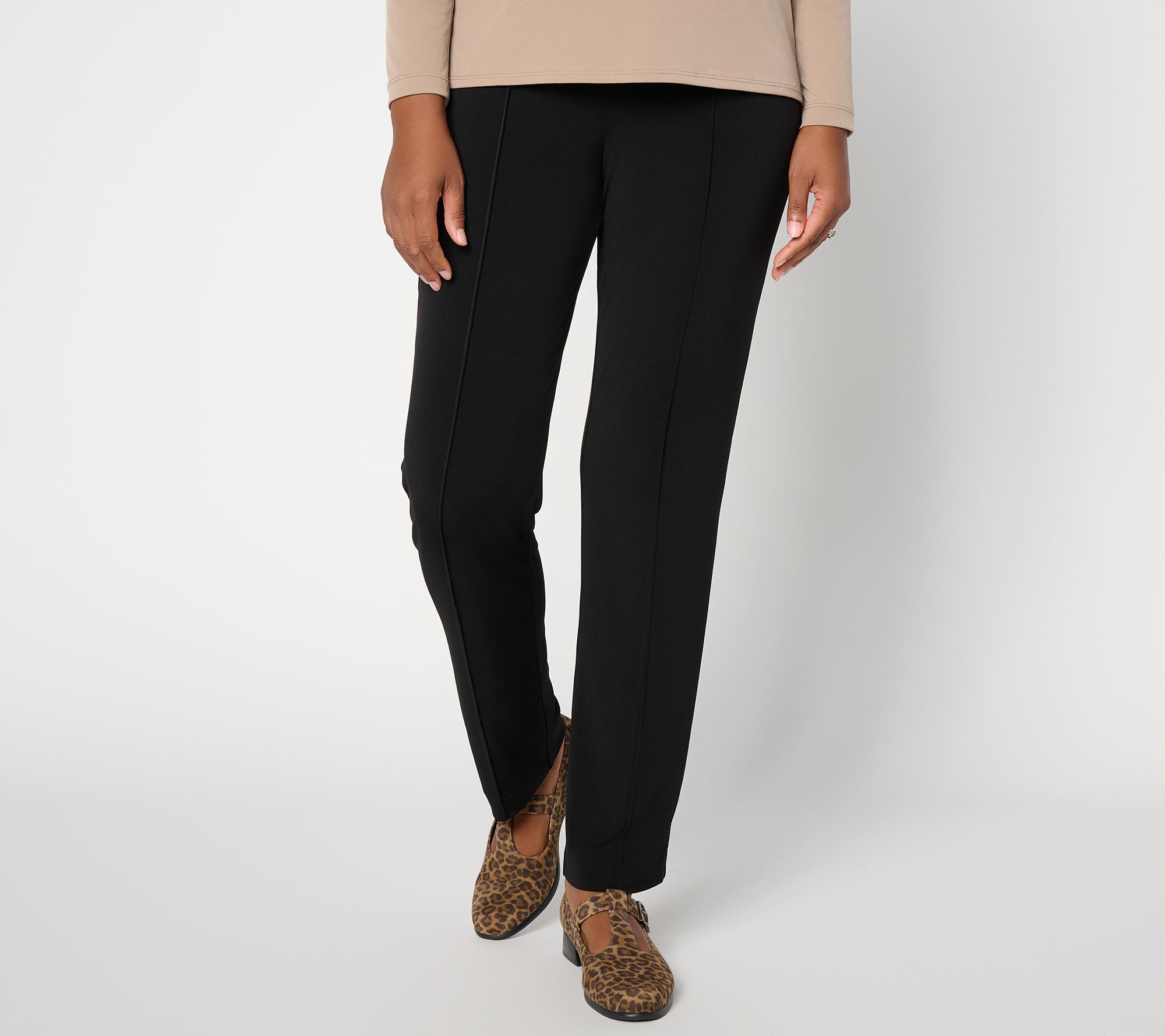 Susan Graver Petite Liquid Knit Straight- Leg Pants