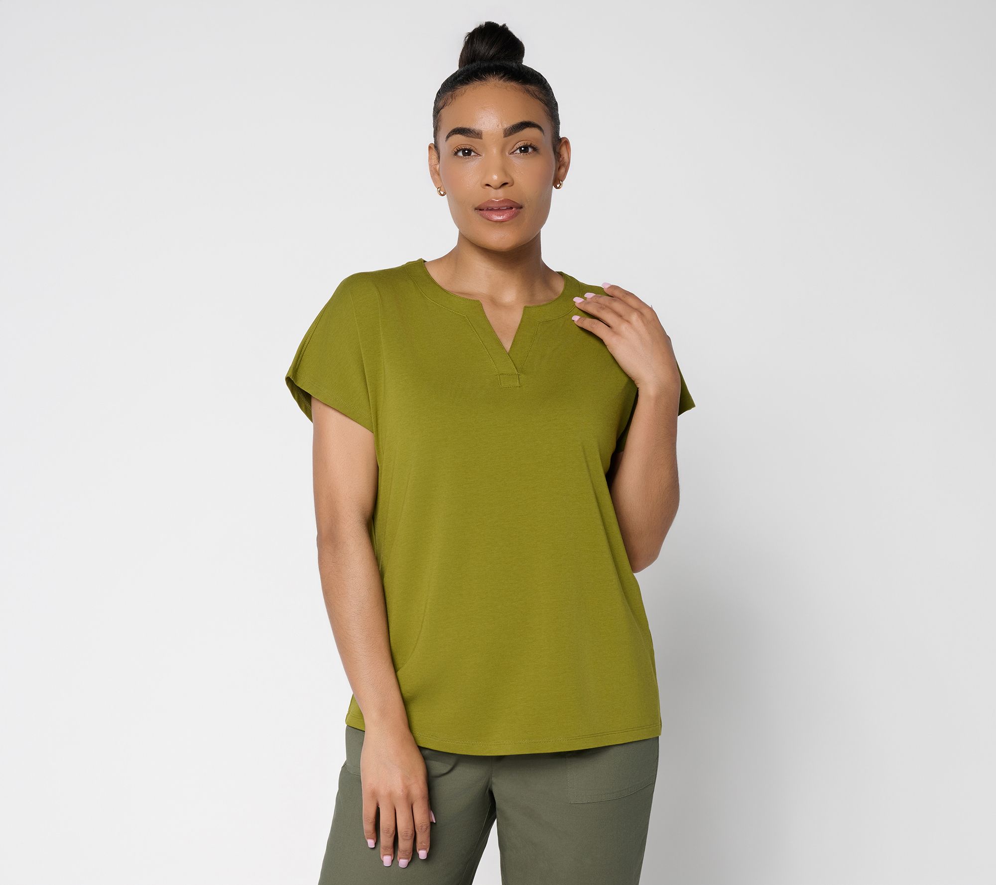 "As Is" Denim & Co. Favorite Jersey Dolman Sleeve Split Neck Top