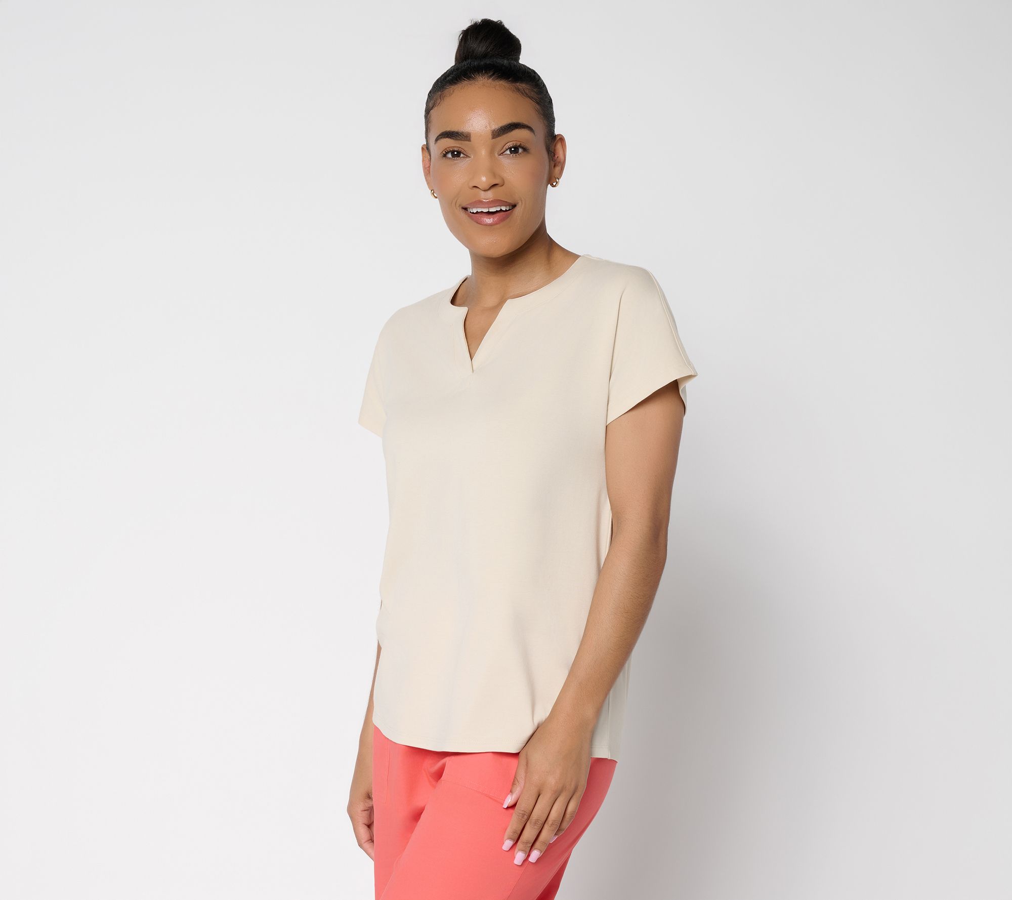"As Is" Denim & Co. Favorite Jersey Dolman Sleeve Split Neck Top