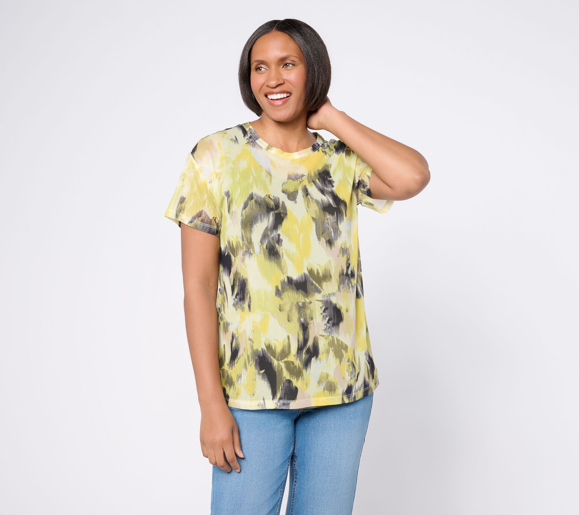 "As Is" LOGO Layers by Lori Goldstein Print Mesh Tee &Solid Knit Tank Set