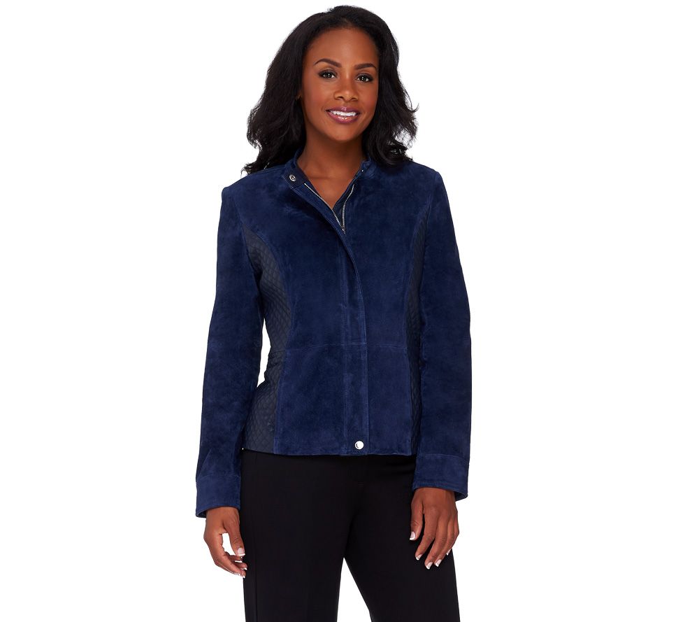 Isaac Mizrahi Live! Suede Jacket w/ Lamb Leather Quilted Details - Page ...