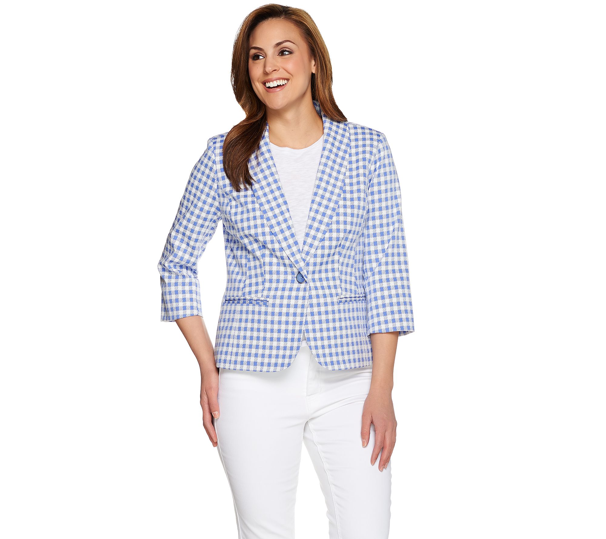 Isaac Mizrahi Live! Shawl Collar Woven Gingham Blazer - QVC.com