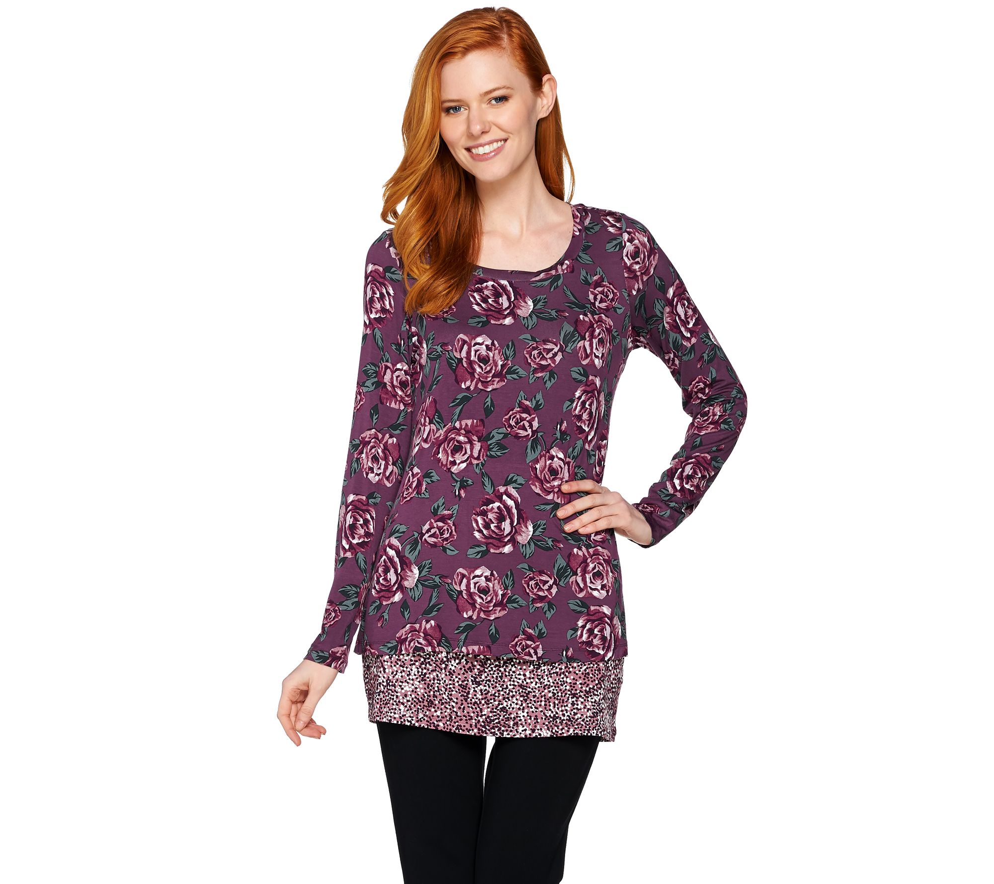 LOGO by Lori Goldstein Floral Printed Knit Twin Set - QVC.com