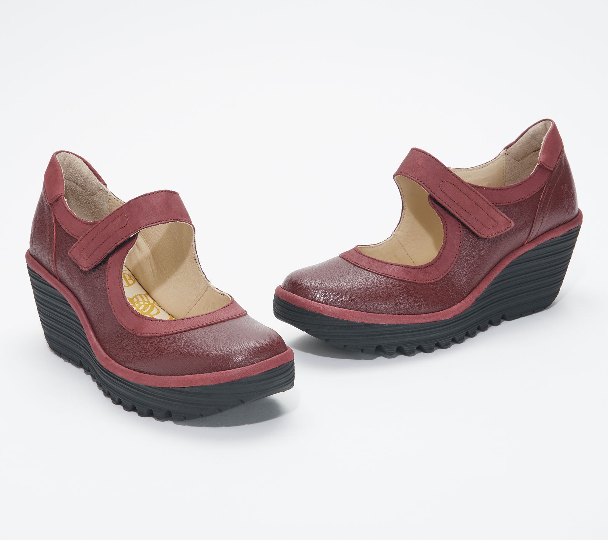 FLY London Leather Mary Jane Wedges - Yolt - QVC.com
