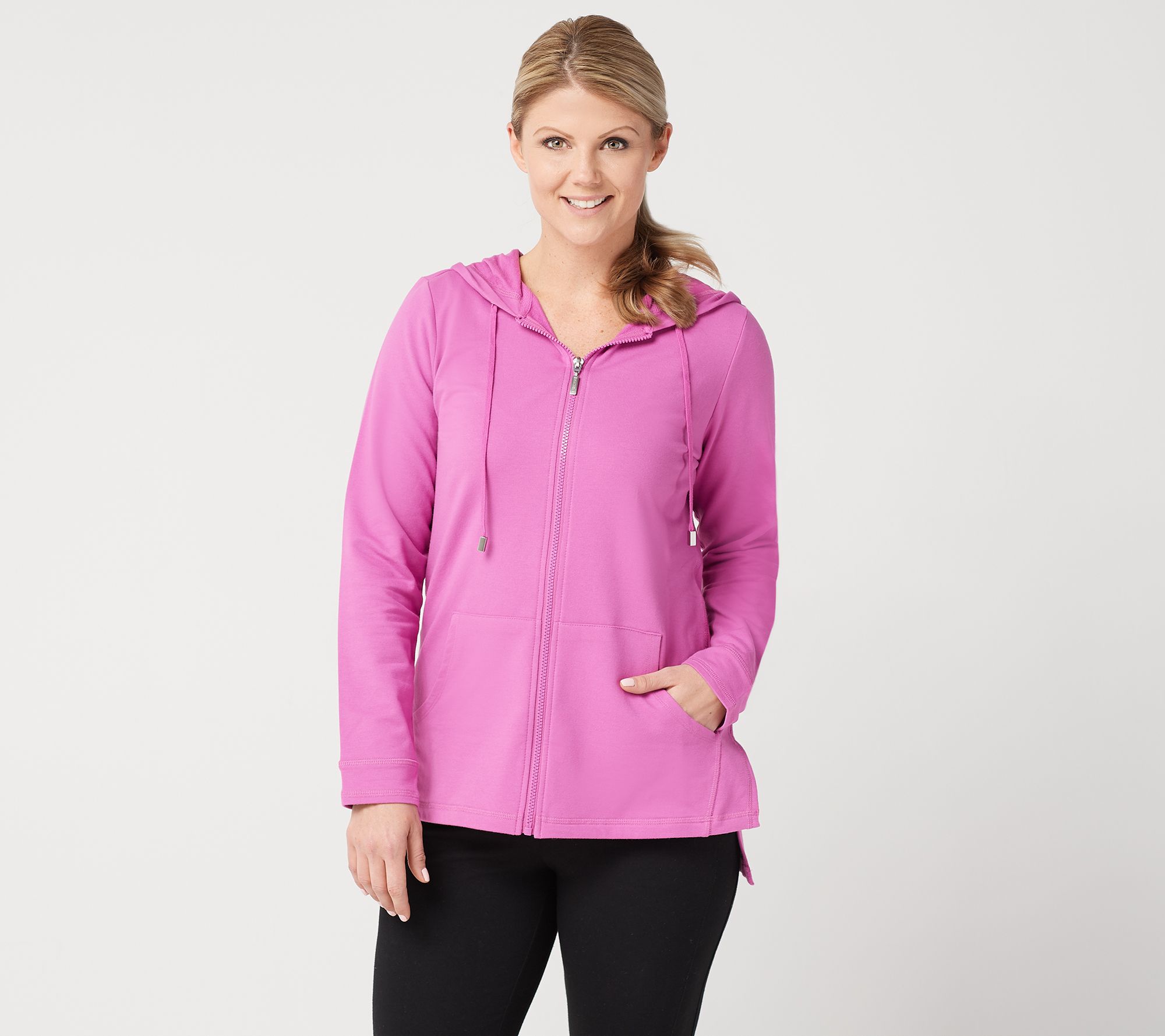 "As Is" Denim & Co. Active Zip-Front Long-Sleeve Jacket w/Hood