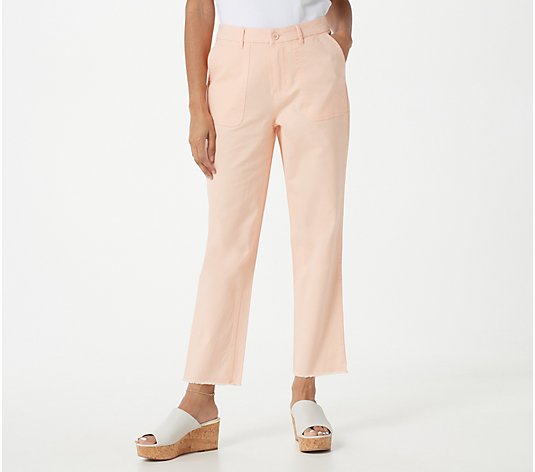 Denim & Co. EasyWear Twill Ankle Length Pants with Fray Hem