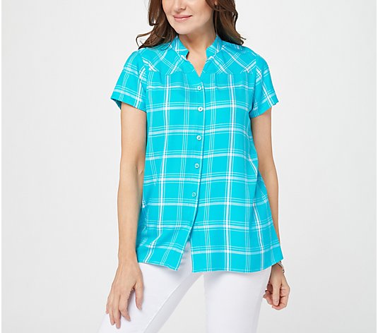 Joan Rivers Short Sleeve Rayon Plaid Shirt