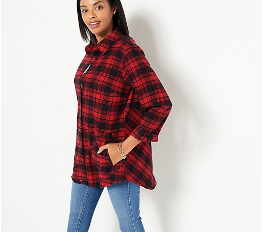 Joan Rivers Brushed Flannel Shirt w/ Back Button Details