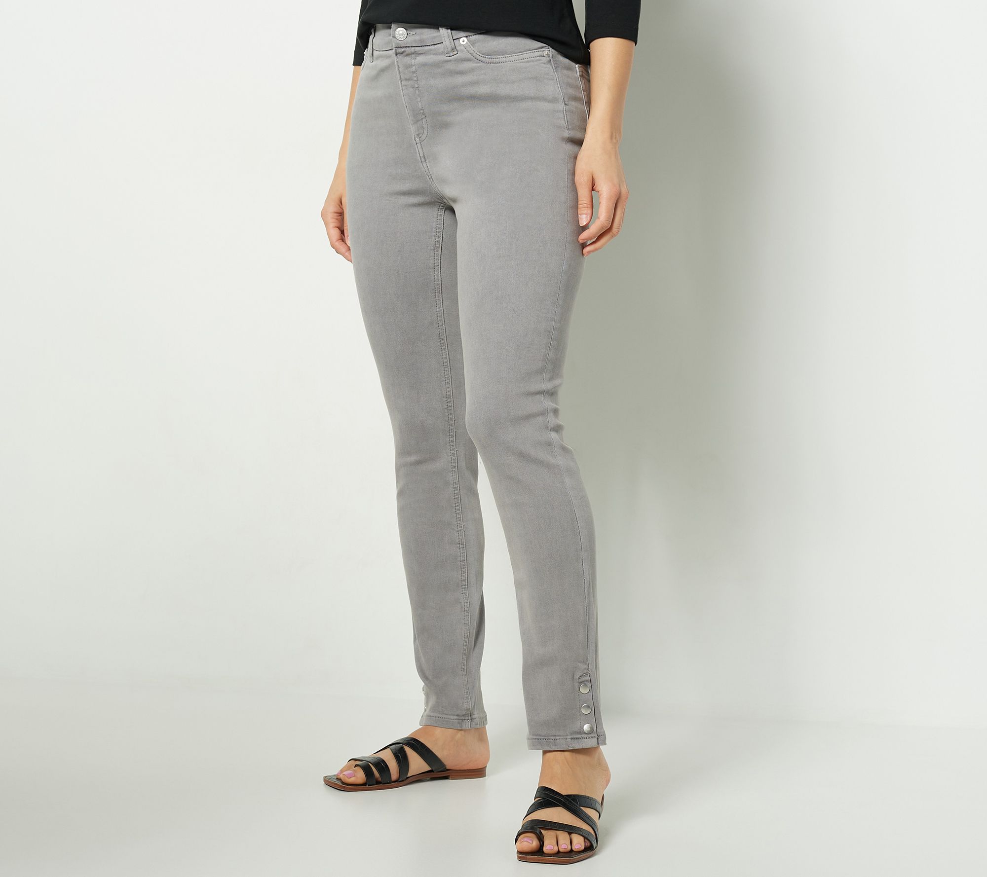 Denim & Co. Easy Stretch Regular Snap-Cuff Slim Straight Jean 