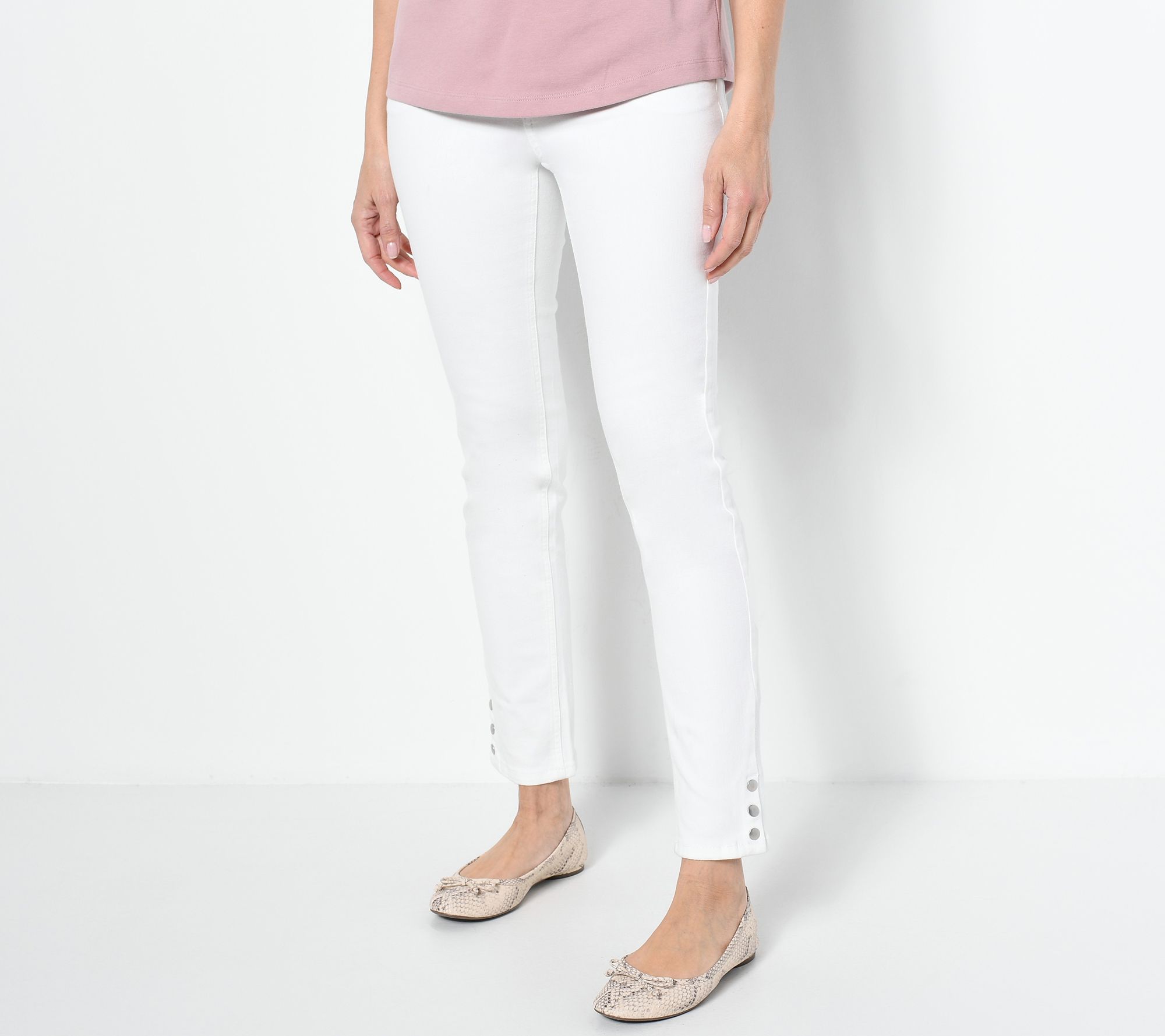 Denim & Co. Easy Stretch Regular Snap-Cuff Slim Straight Jean
