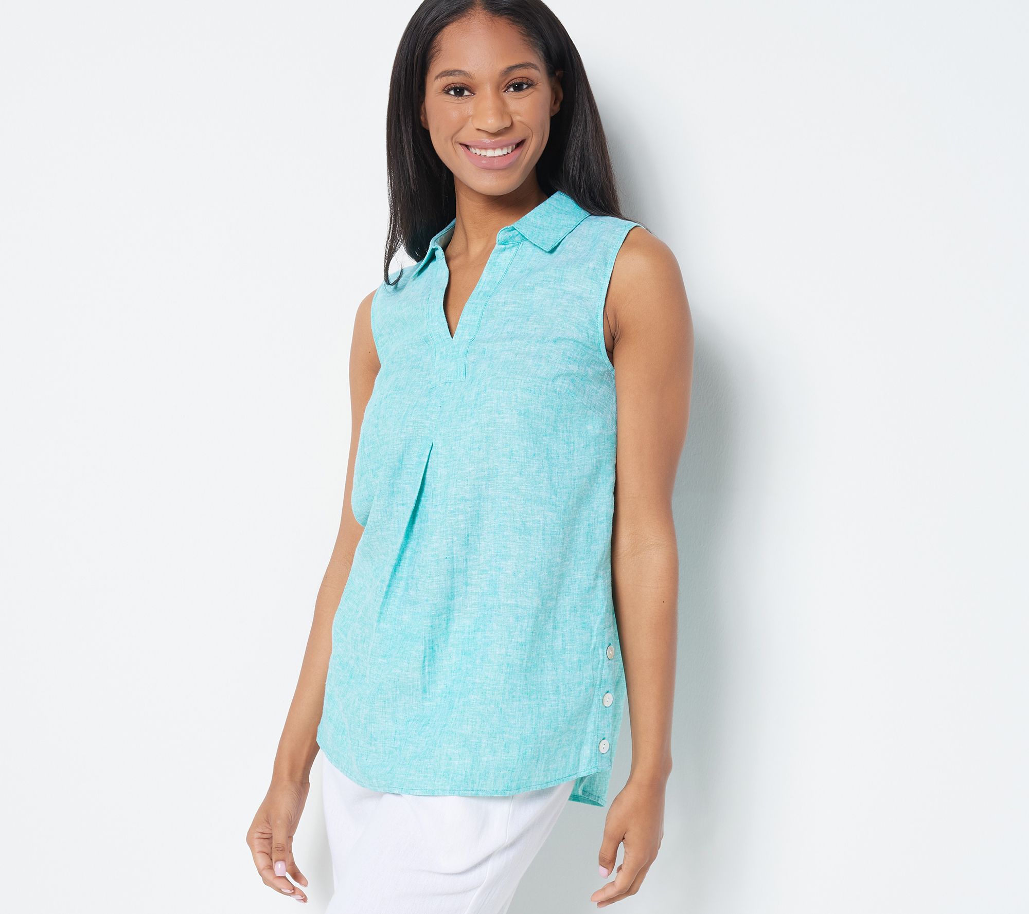 Susan Graver Pure Petite Cross-Dyed Linen Blend Tunic - QVC.com