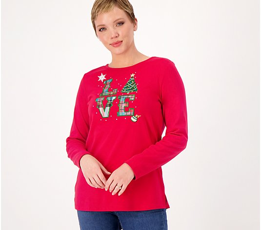 Quacker Factory Love the Holidays Long Sleeve Top