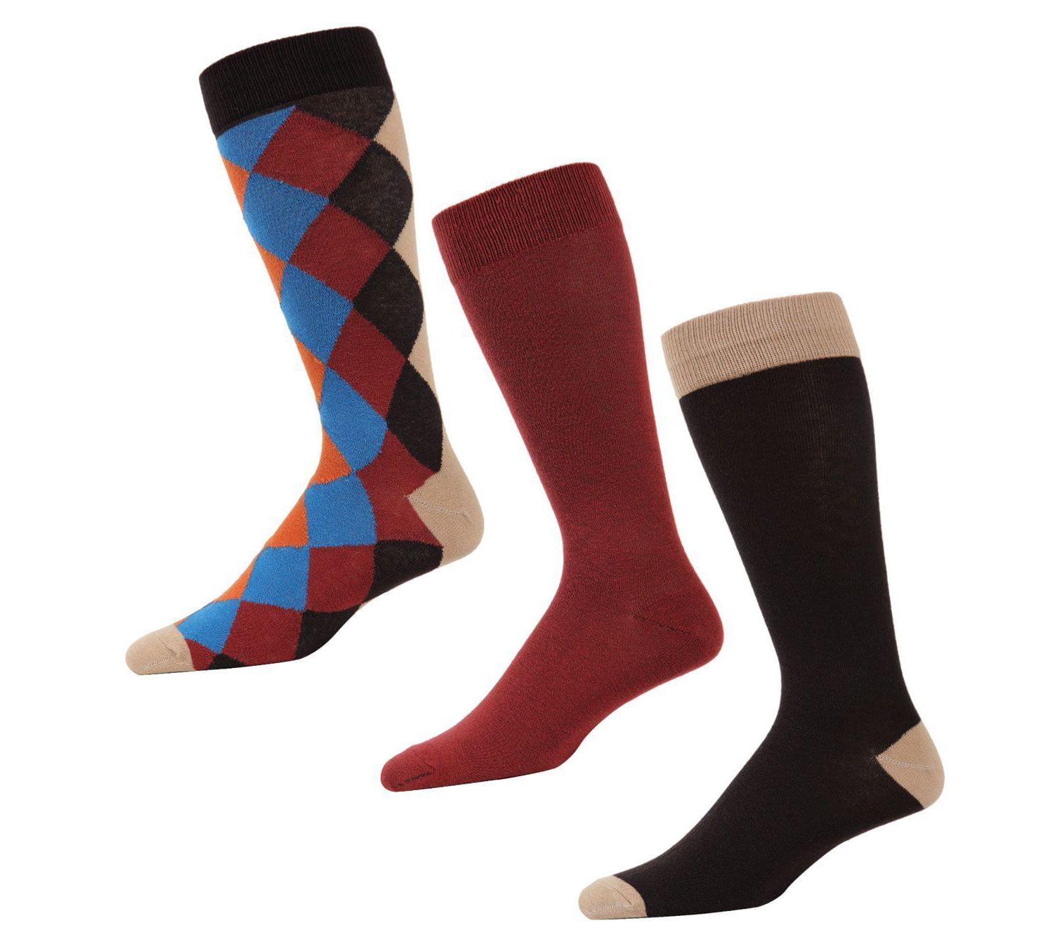 Memoi Men's Diamondlap 3 Pack Crew Sock