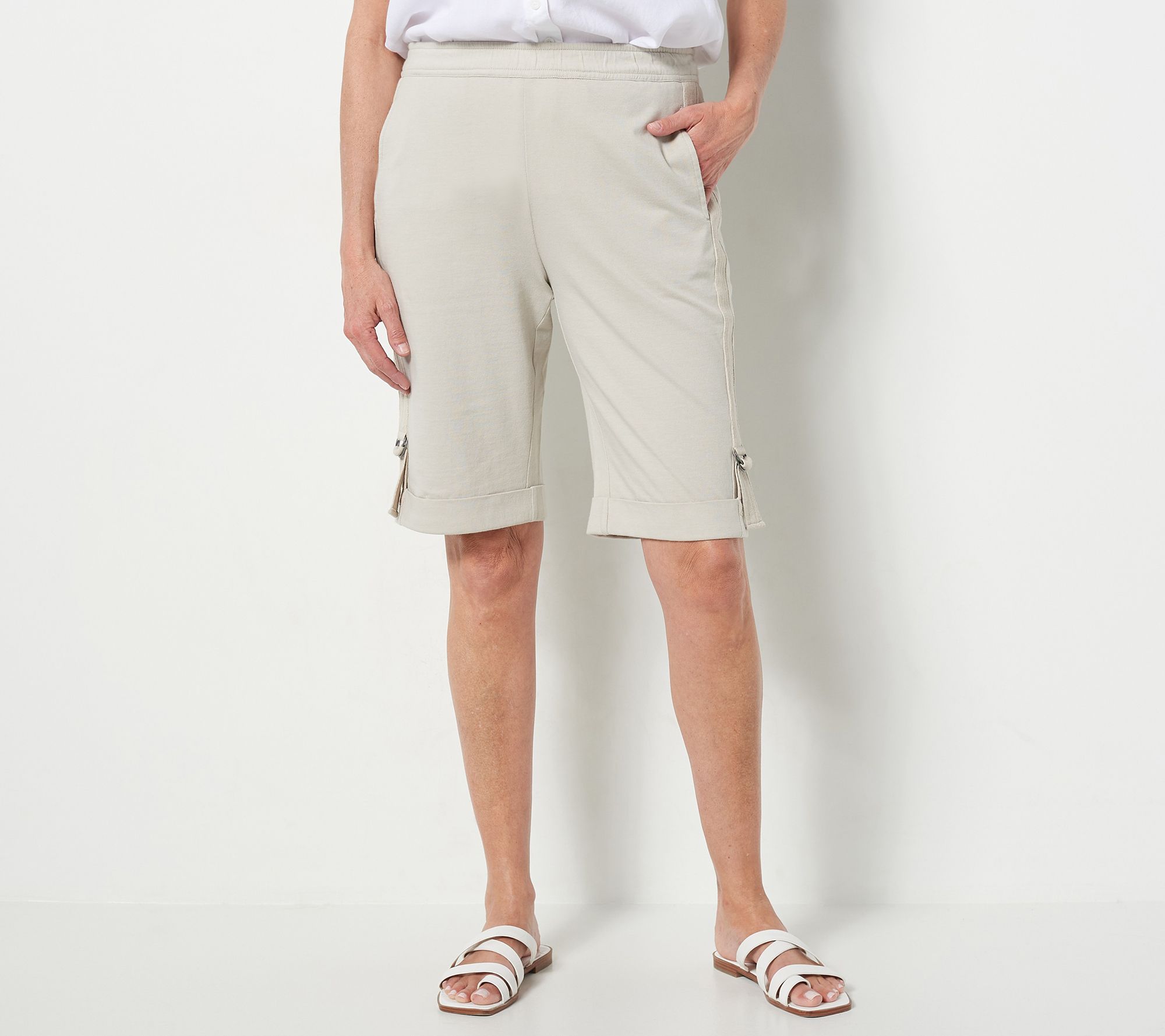 "As Is" Susan Graver Weekend Petite Cotton Bermuda Shorts w/D-Ring Detail