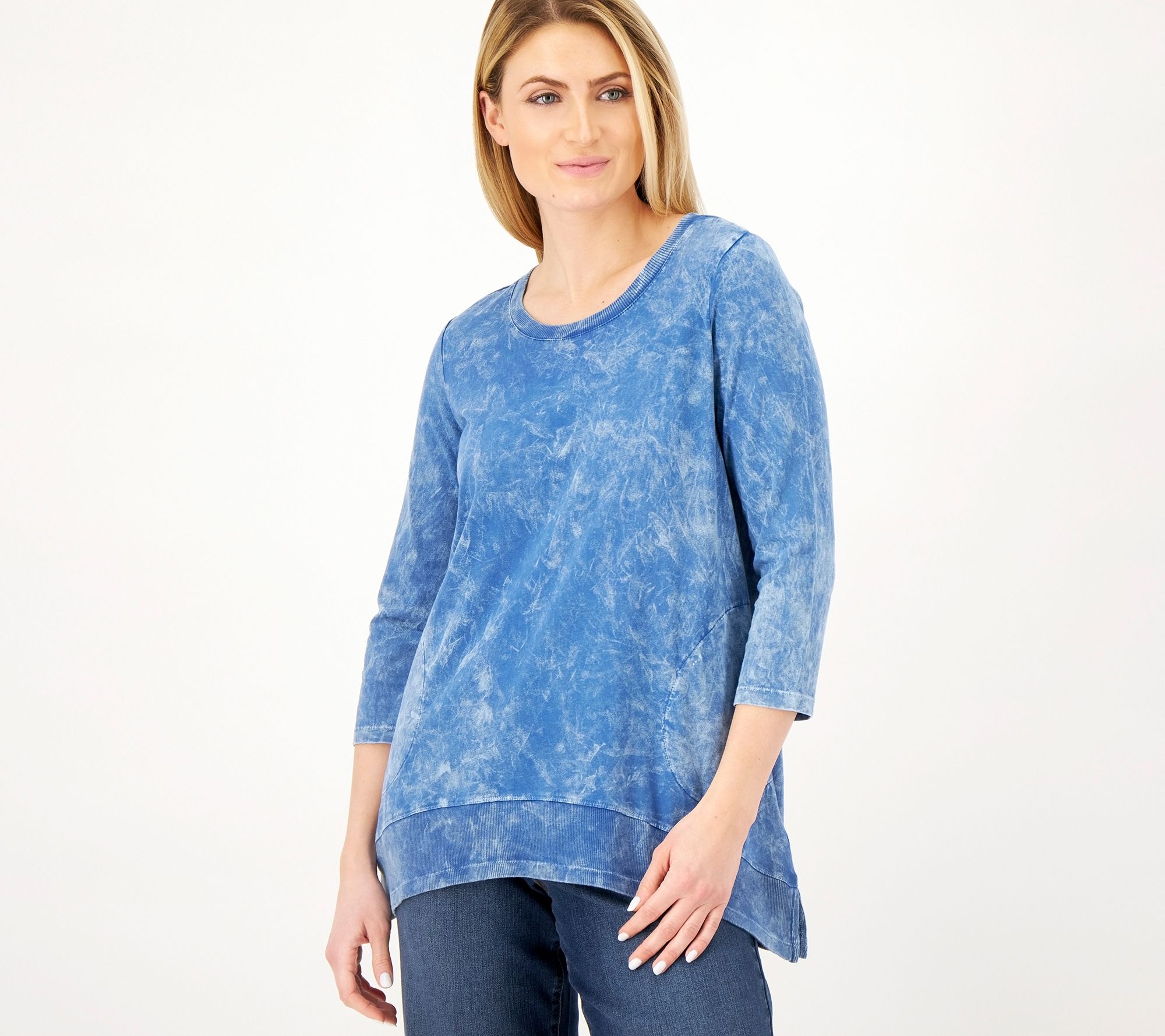 LOGO by Lori Goldstein Sun Faded Cotton Top w/ Ribbed Hem