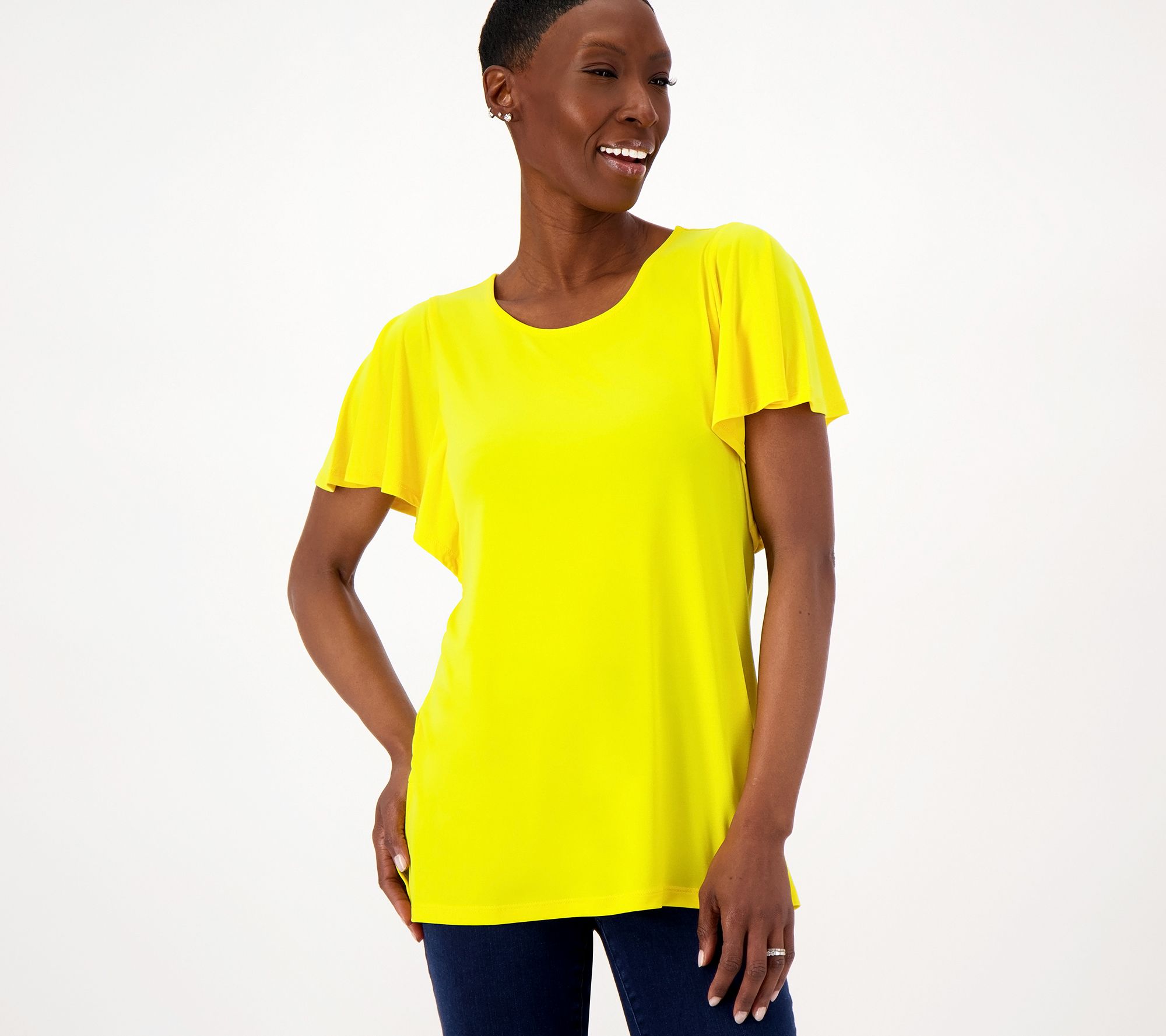 Susan Graver Liquid Knit Top with Short Flutter Sleeves