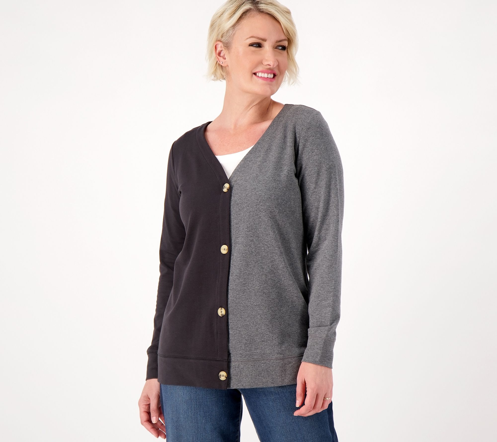 "As Is" Belle by Kim Gravel French Terry Split Color Cardigan