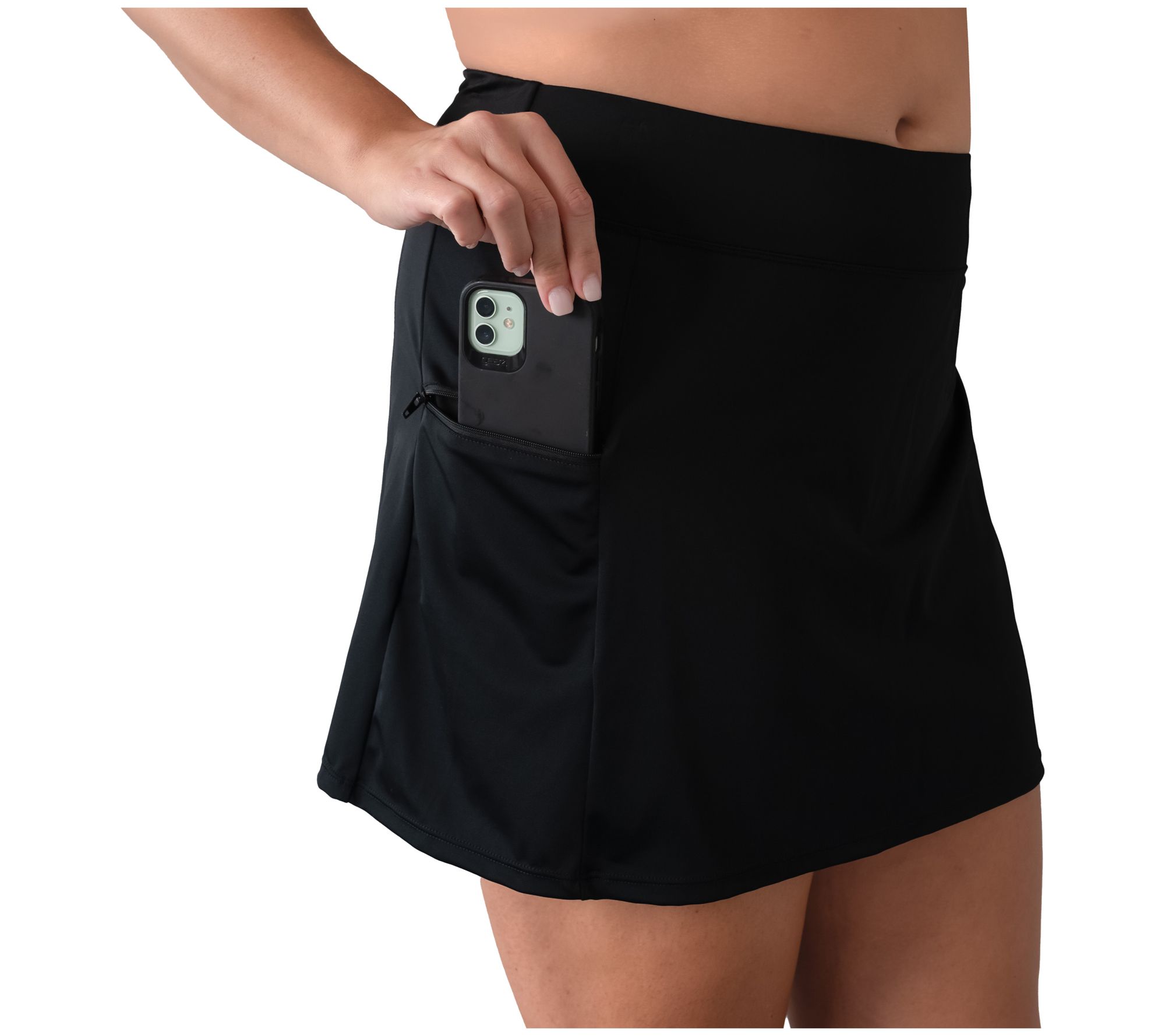 Fit 4 Ur Hips Plus Solid Swim Skirt with Zipper ed Pocket