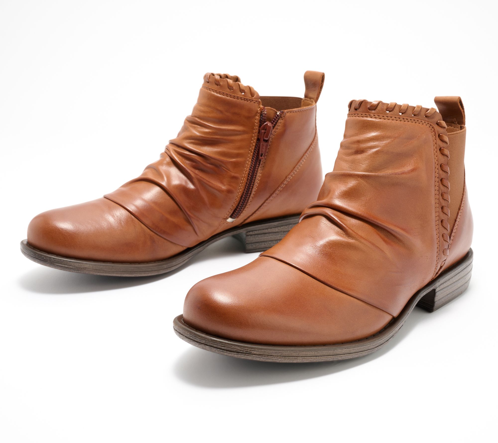 Miz Mooz Leather Whip Stitch Ankle Boots -Lynda, Size EU 40(US 9-9.5), Brandy