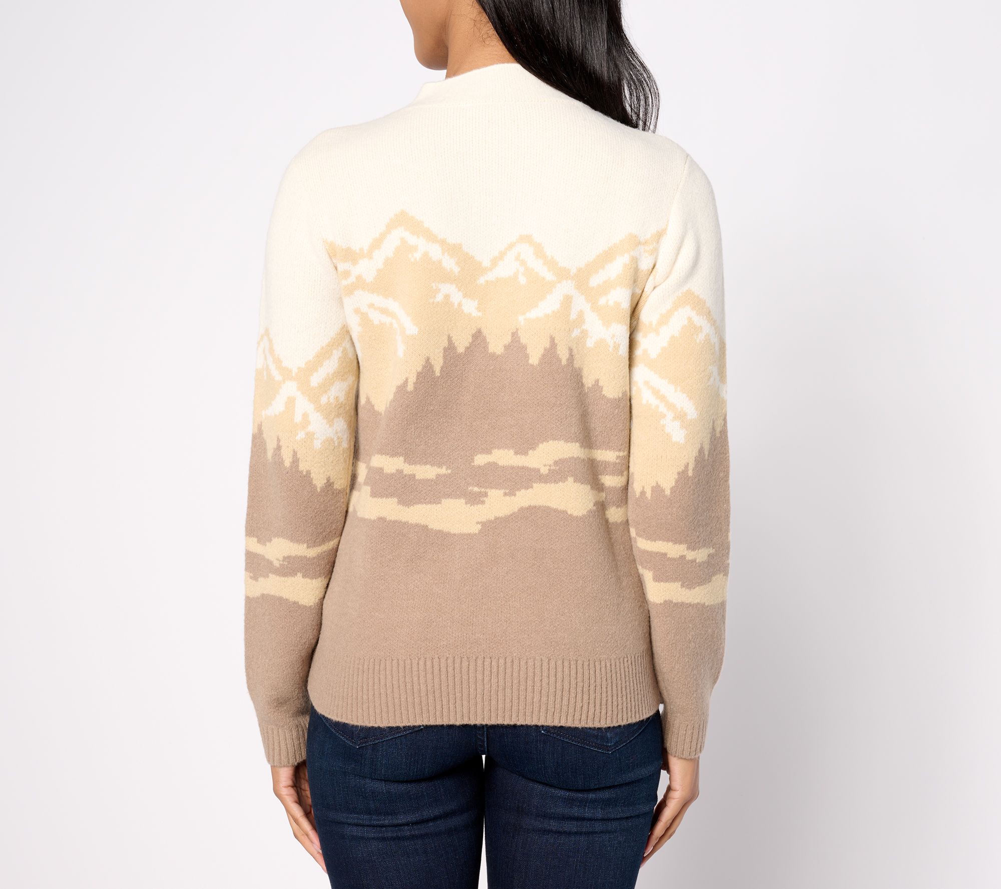 Denim & Co. Jacquard Mock Neck Pullover Sweater