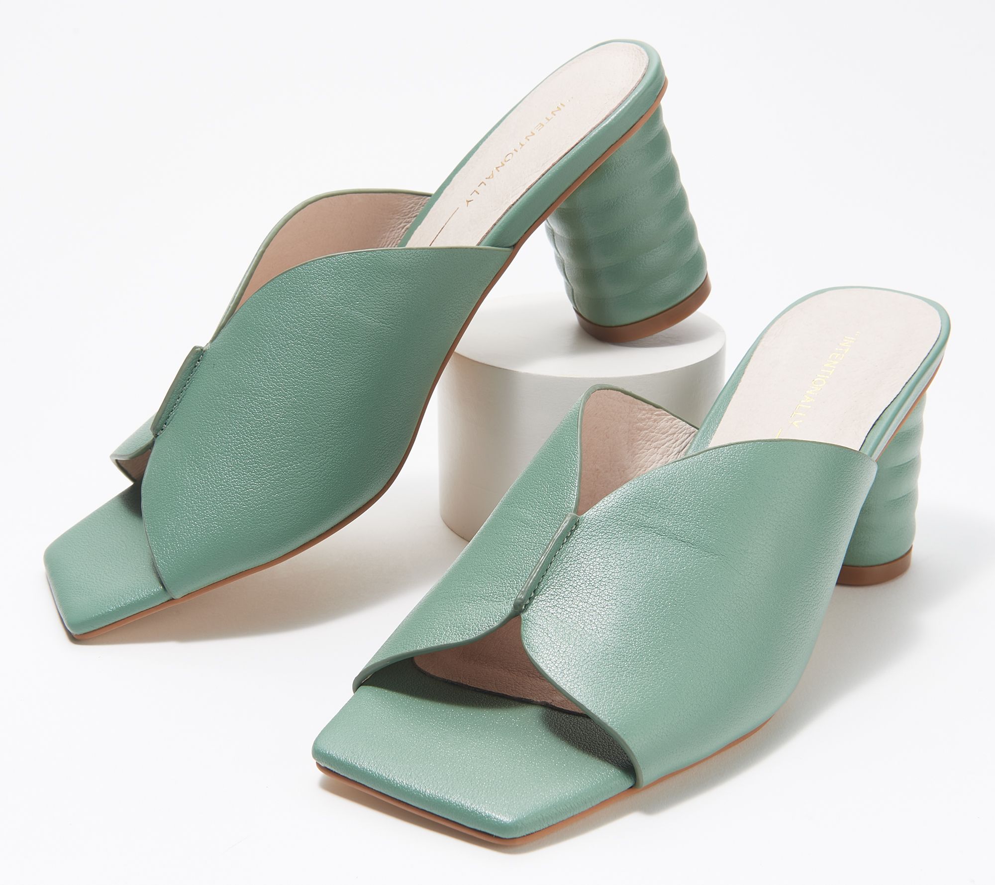 As Is INTENTIONALLY BLANK Leather Heeled Mules