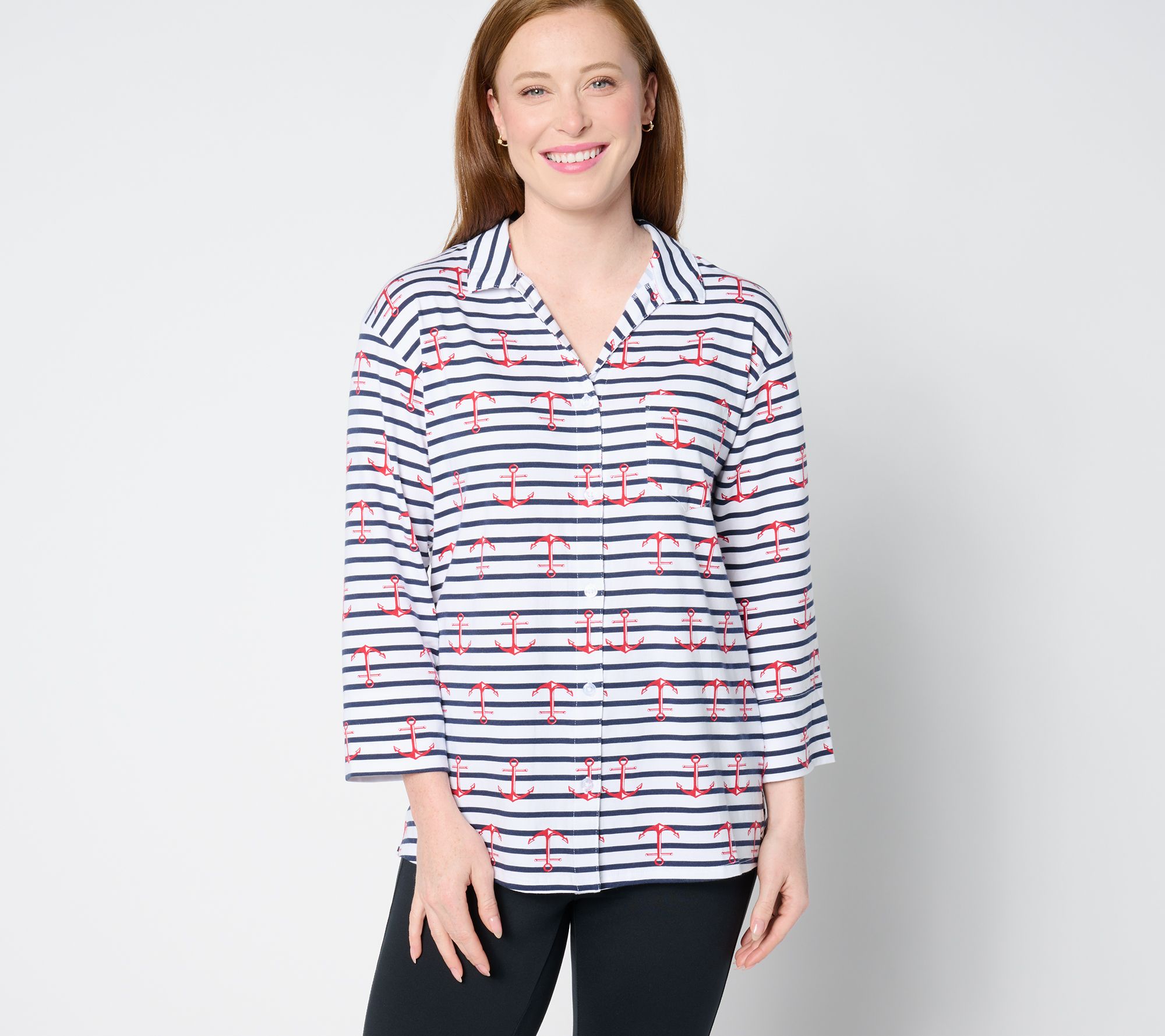 Cuddl Duds Cotton Core Notch Collar Vacation Button Up