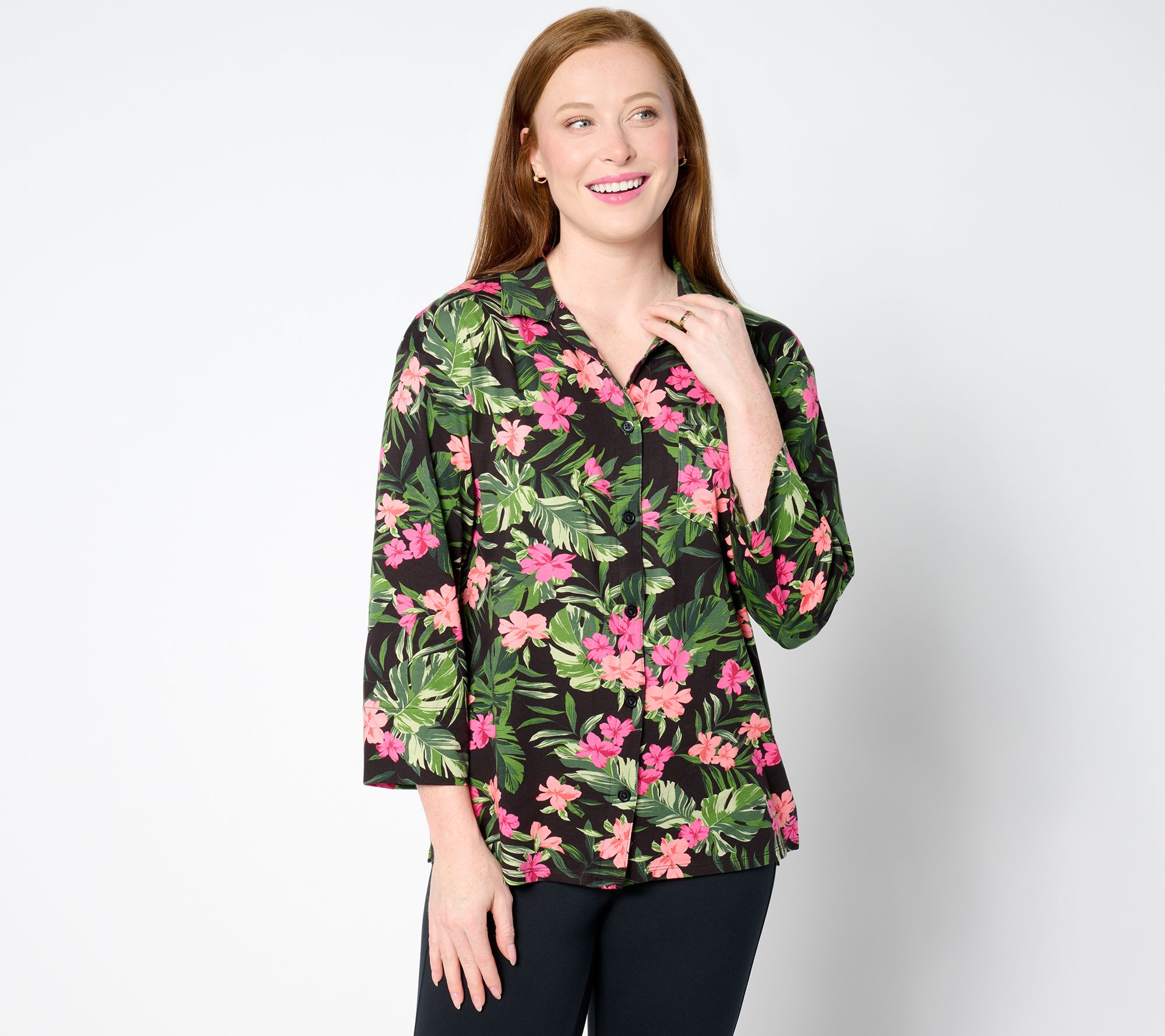 Cuddl Duds Cotton Core Notch Collar Vacation Button Up