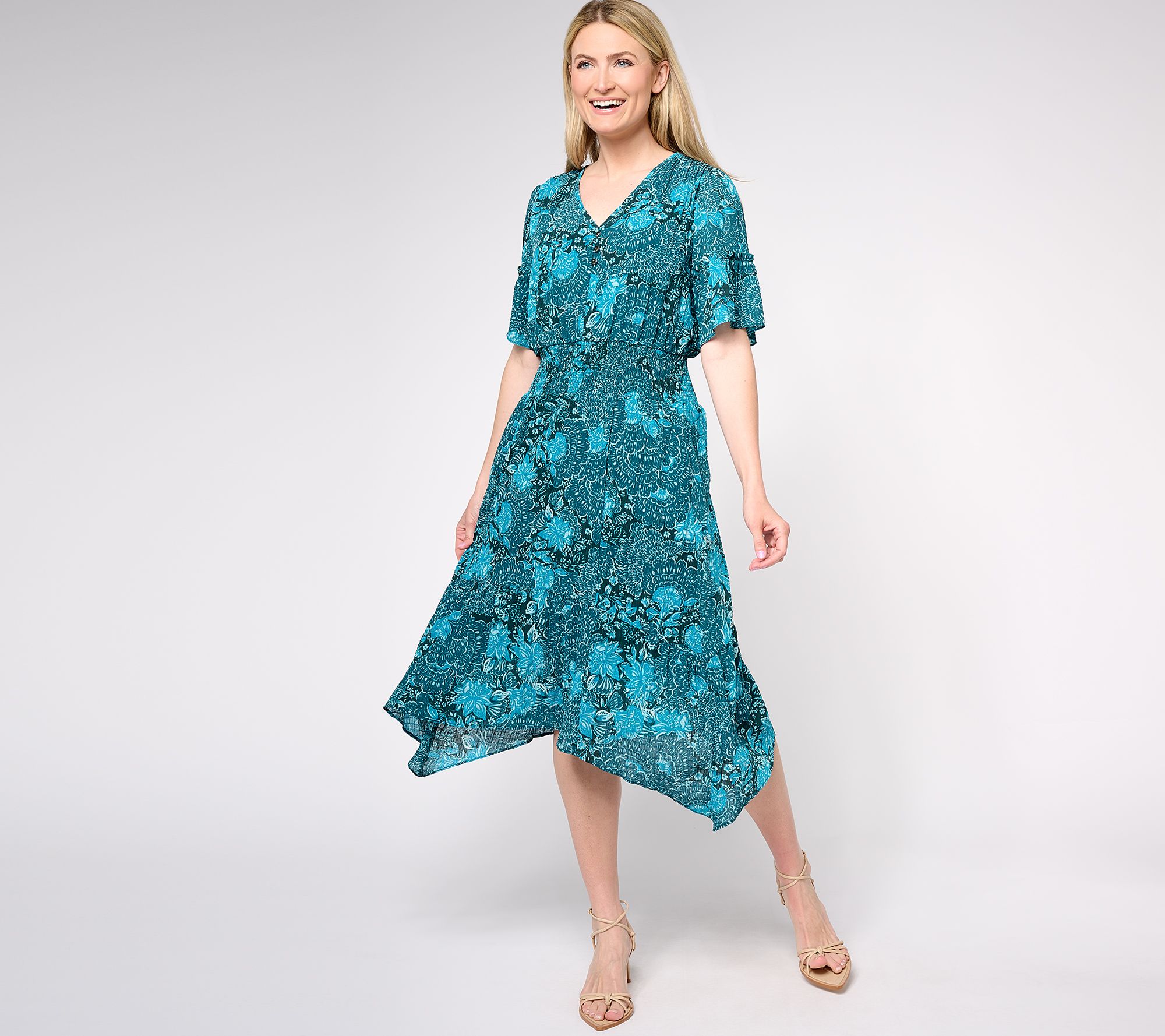 As Is Isaac Mizrahi Live Petite Printed Chiffon Midi Dress QVC Com