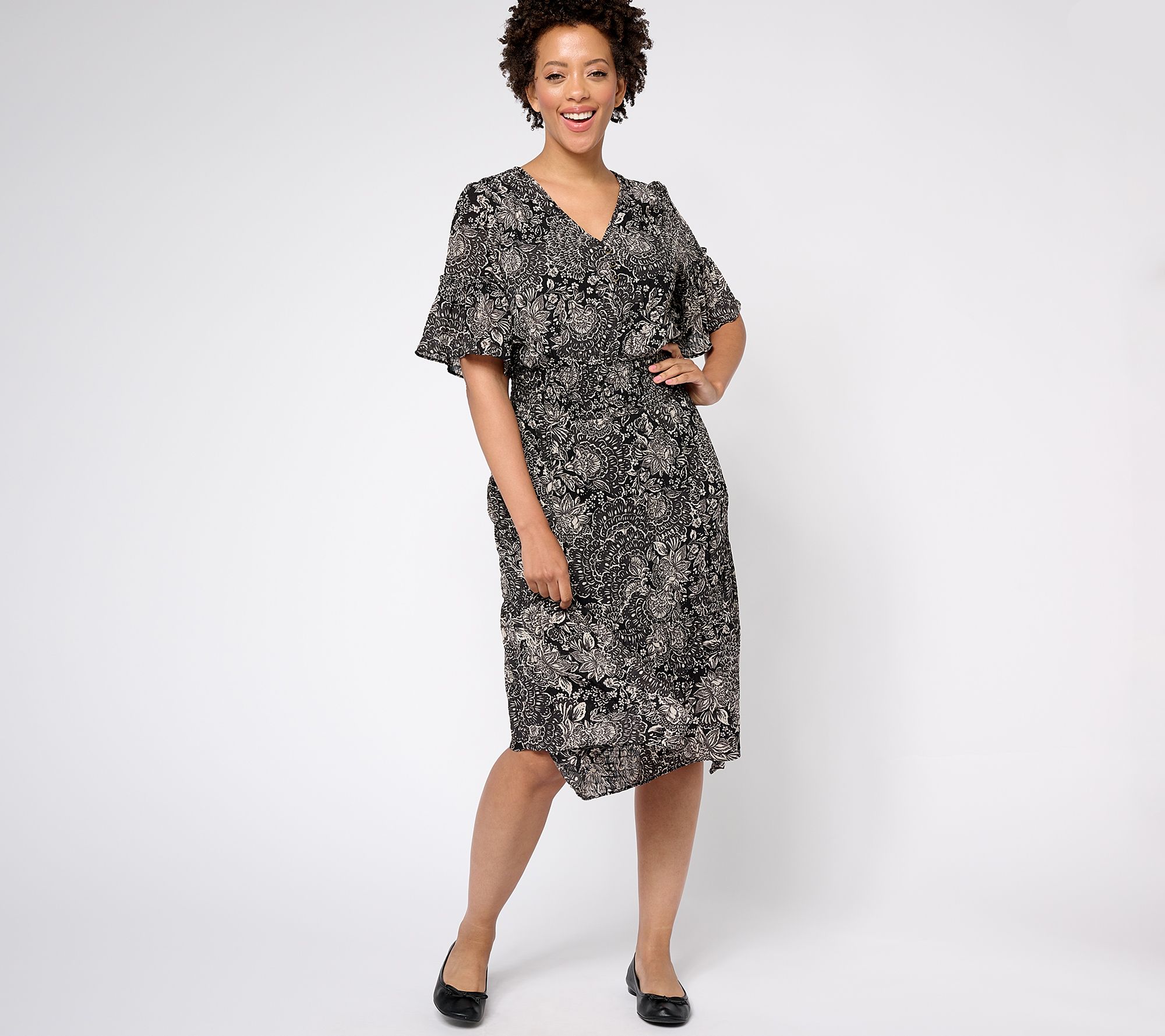 "As Is" Isaac Mizrahi Live! Petite Printed Chiffon Midi Dress