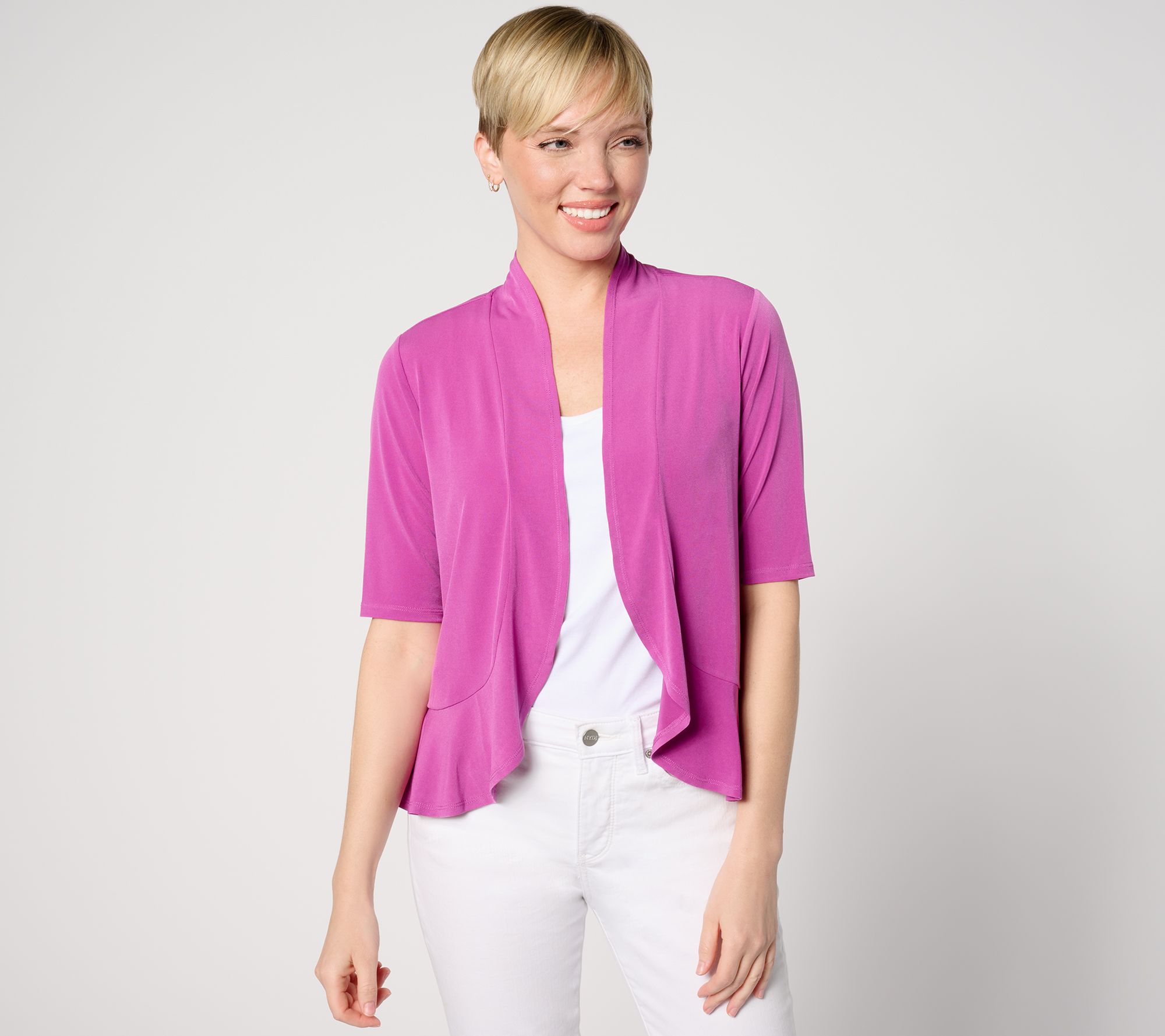 Susan Graver Liquid Knit Elbow-Sleeve Peplum Shrug