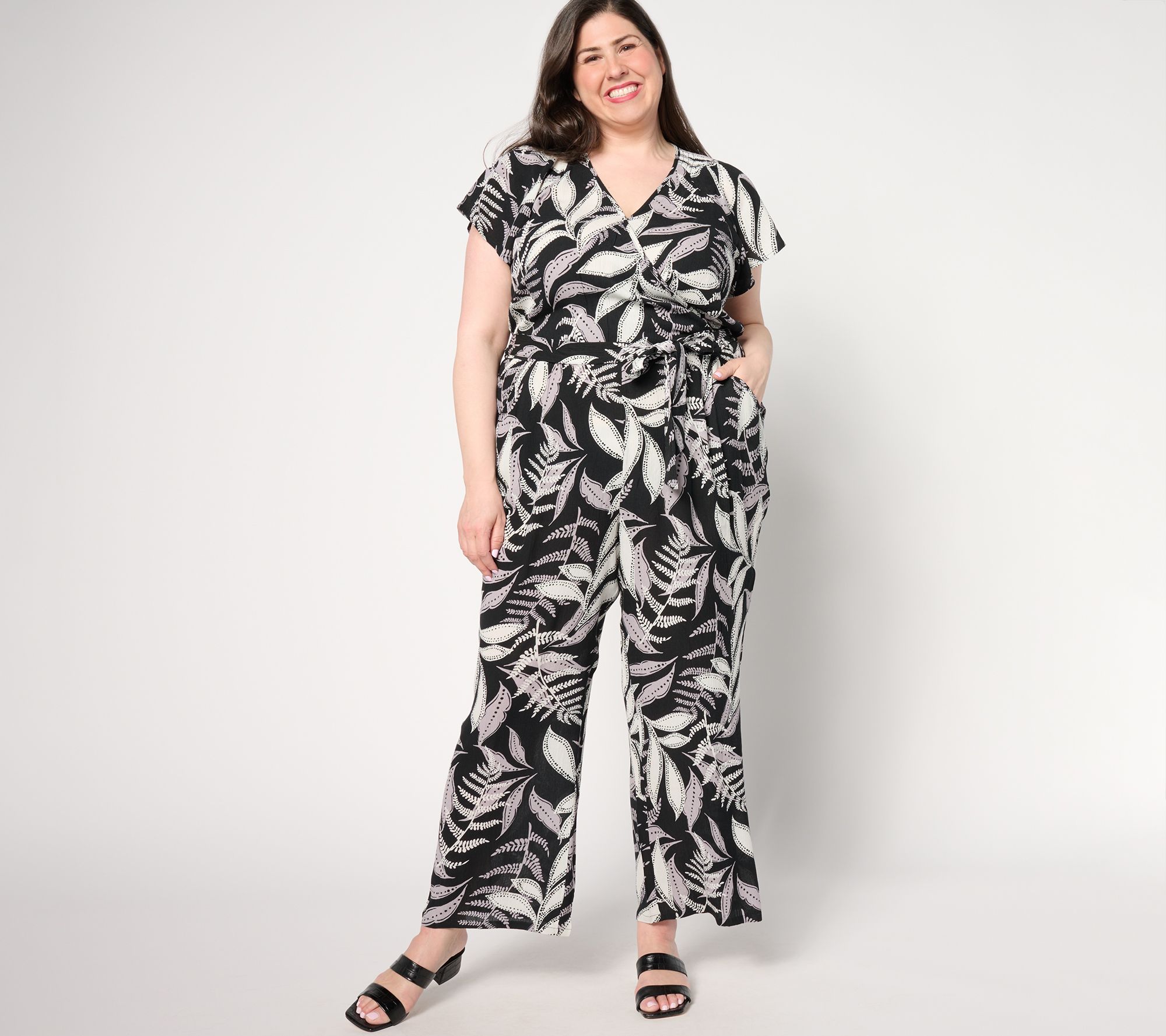 AnyBody Regular Wide-Leg Faux-Wrap Vacation Jumpsuit
