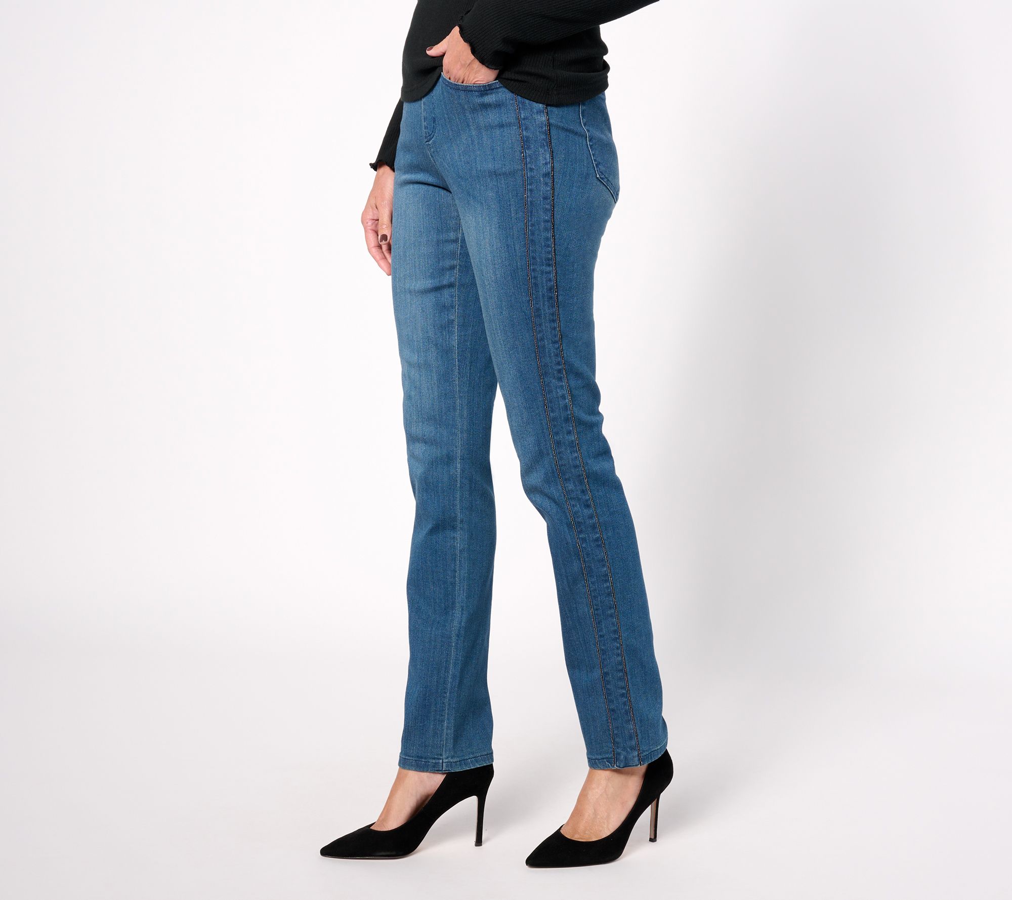 "As Is" Belle by Kim Gravel Tall Primabelle Beaded Slim Straight Jean