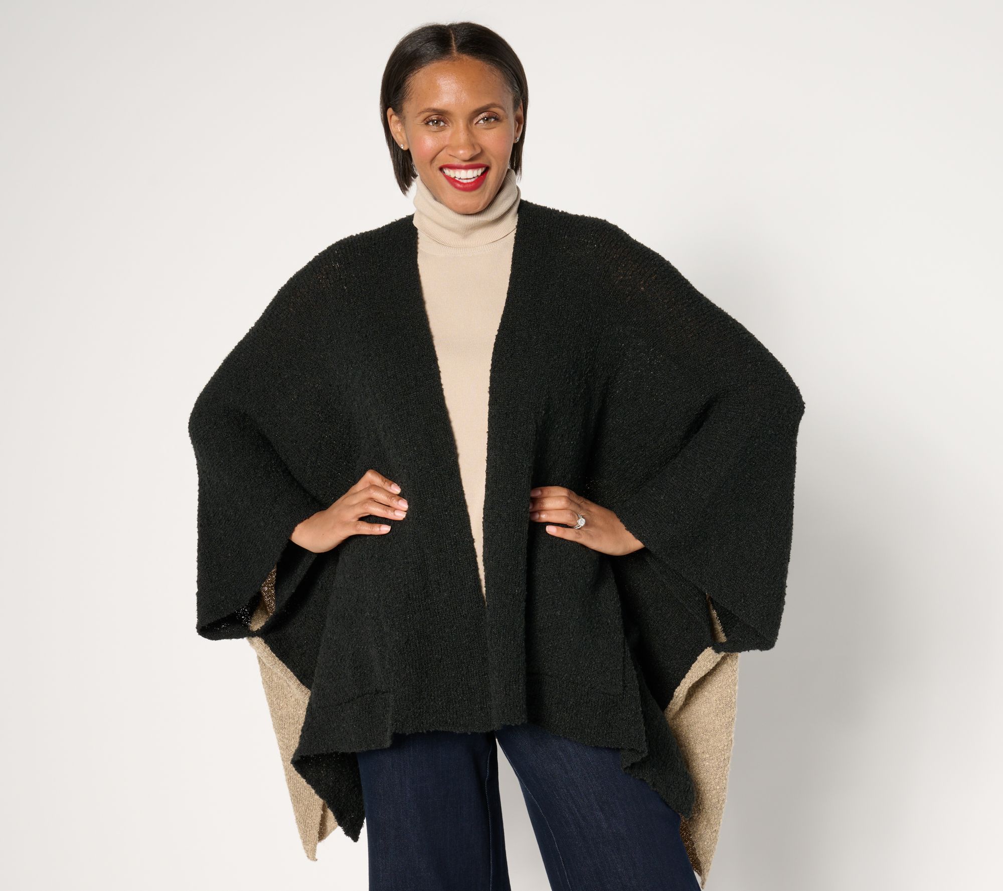 Sprigs Knit Cape Wrap With Pockets
