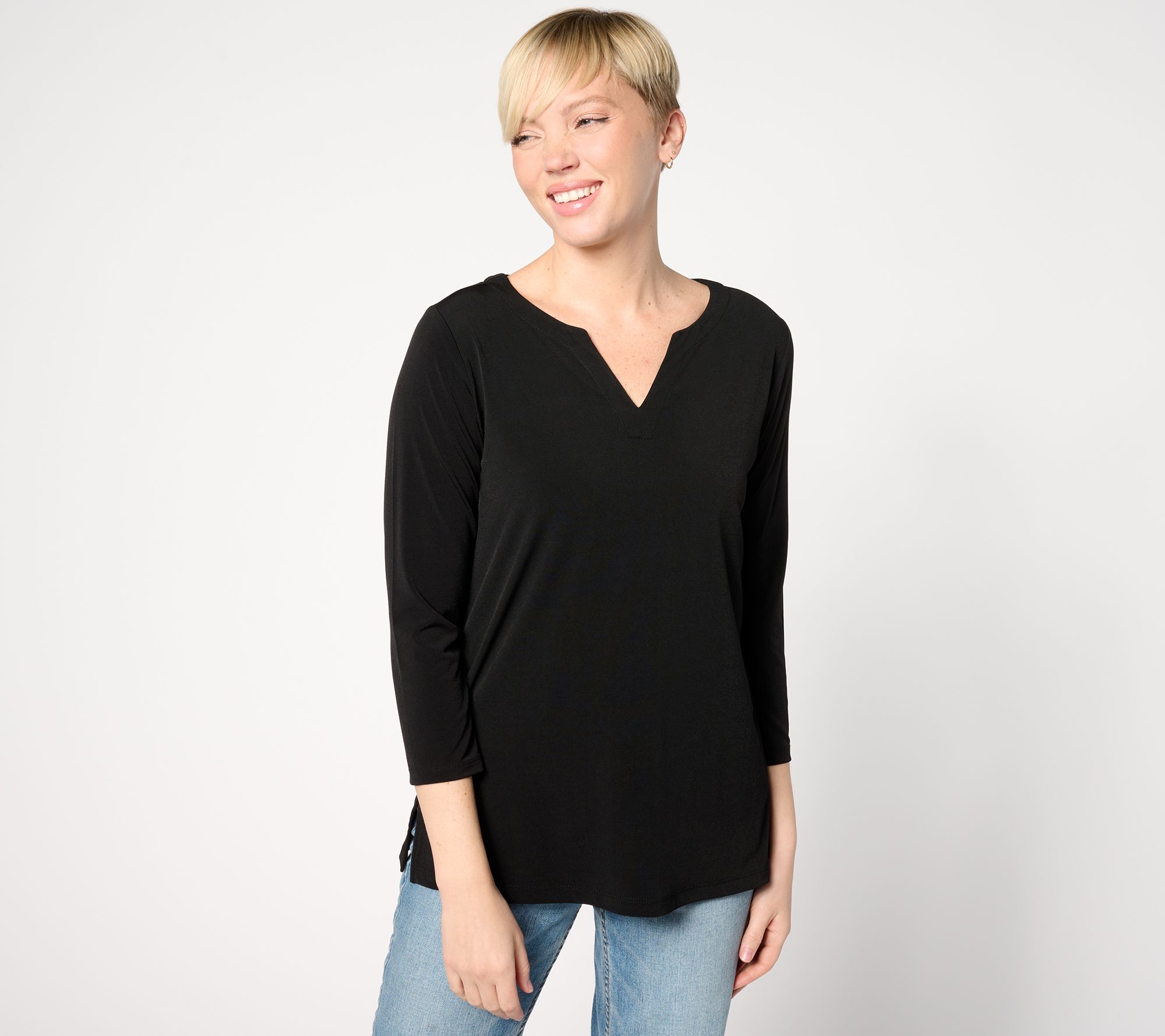 "As Is" Susan Graver Modern Essentials Liquid Knit Split Neck Top