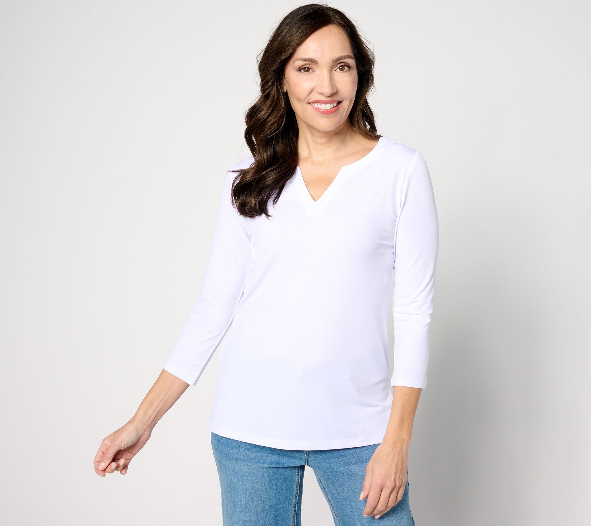 "As Is" Susan Graver Modern Essentials Liquid Knit Split Neck Top
