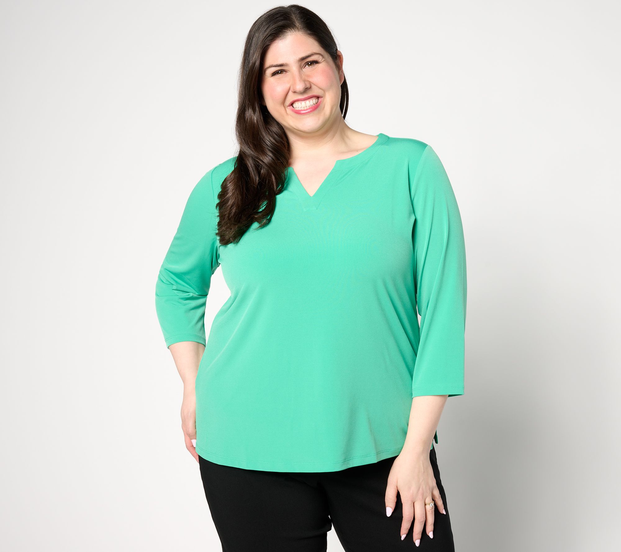 "As Is" Susan Graver Modern Essentials Liquid Knit Split Neck Top