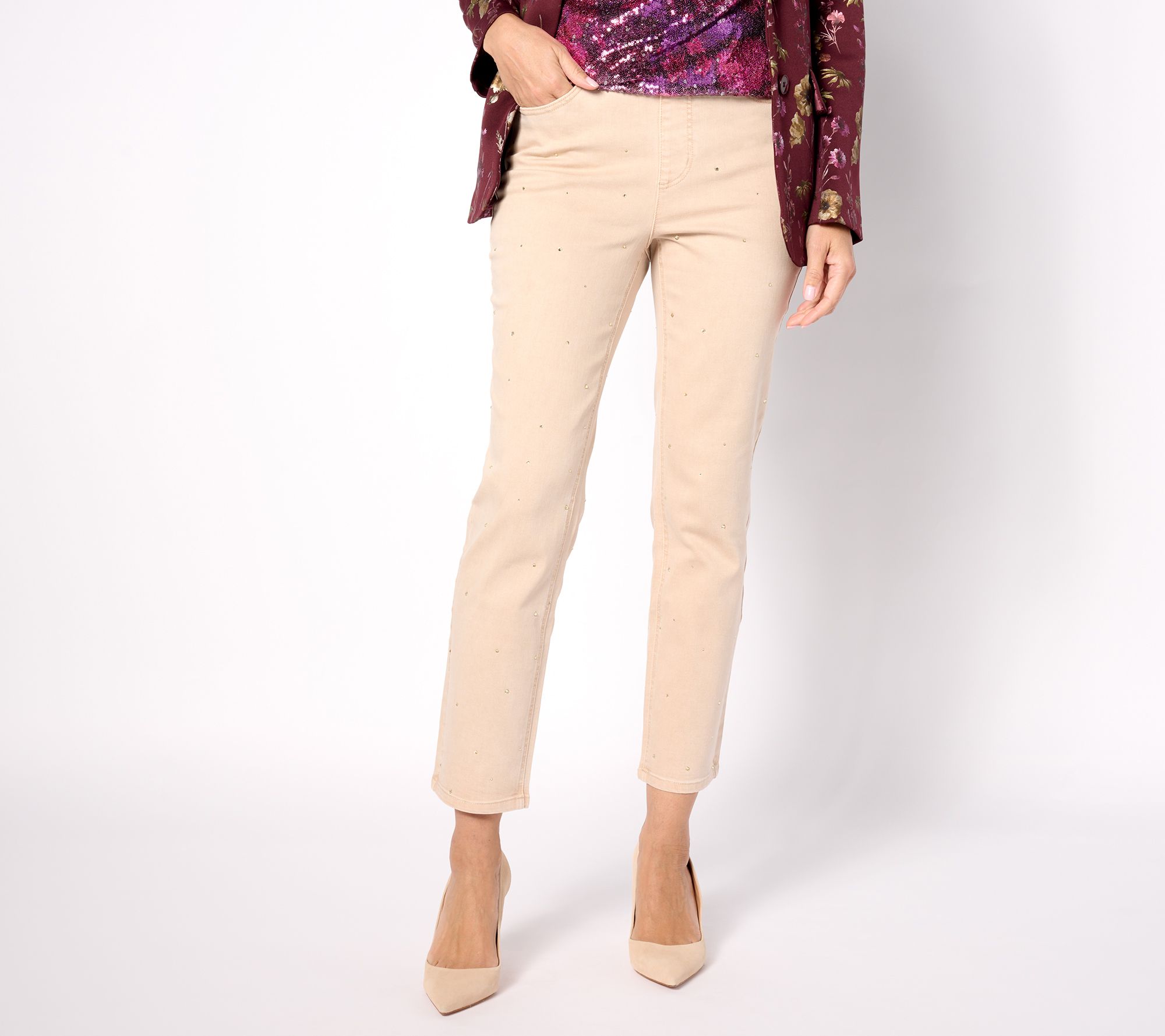 "As Is" Isaac Mizrahi Live! Petite Color True Denim Rhinestone Jean