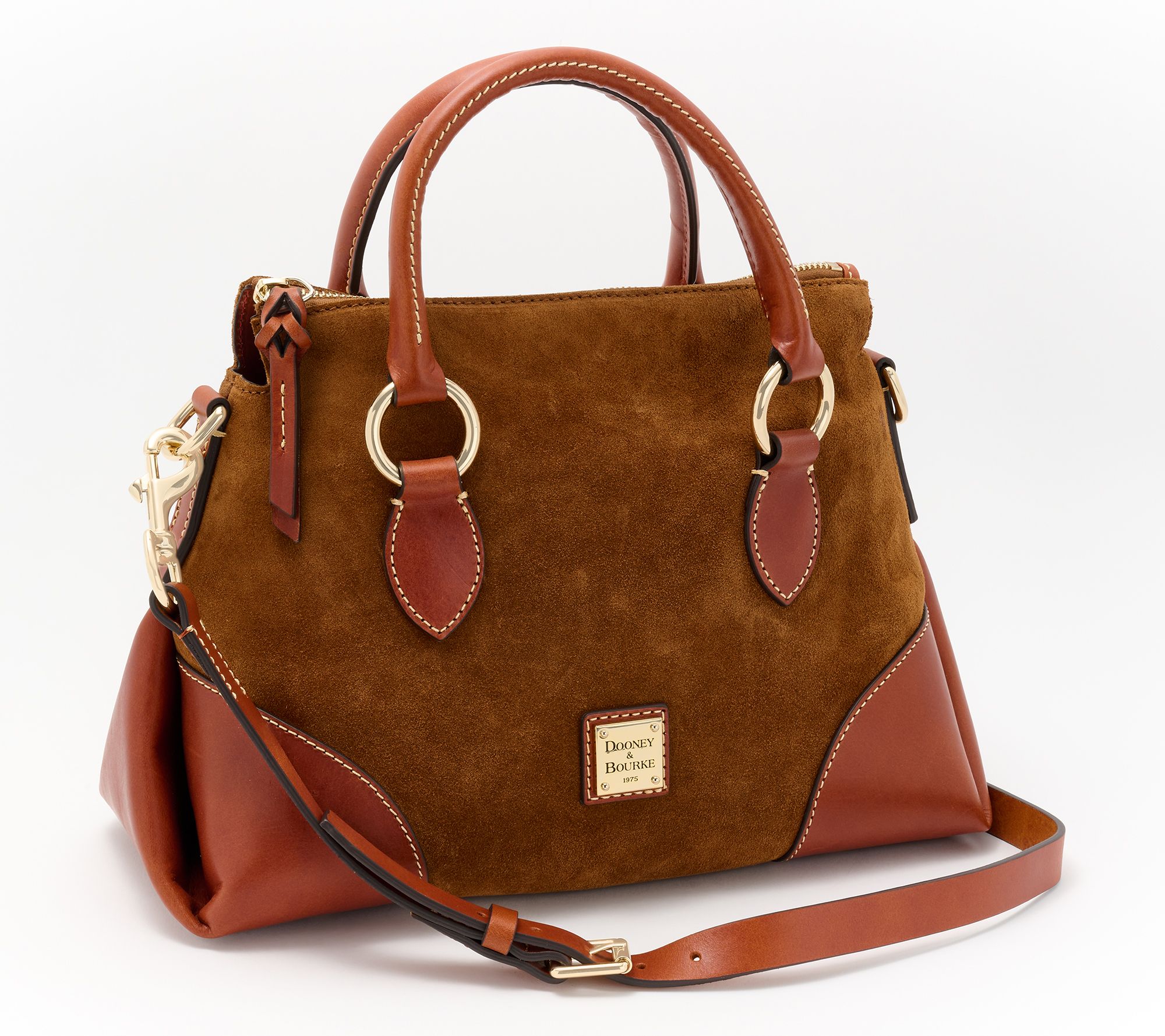 Dooney & Bourke Small Suede Satchel with Florentine Leather Trim