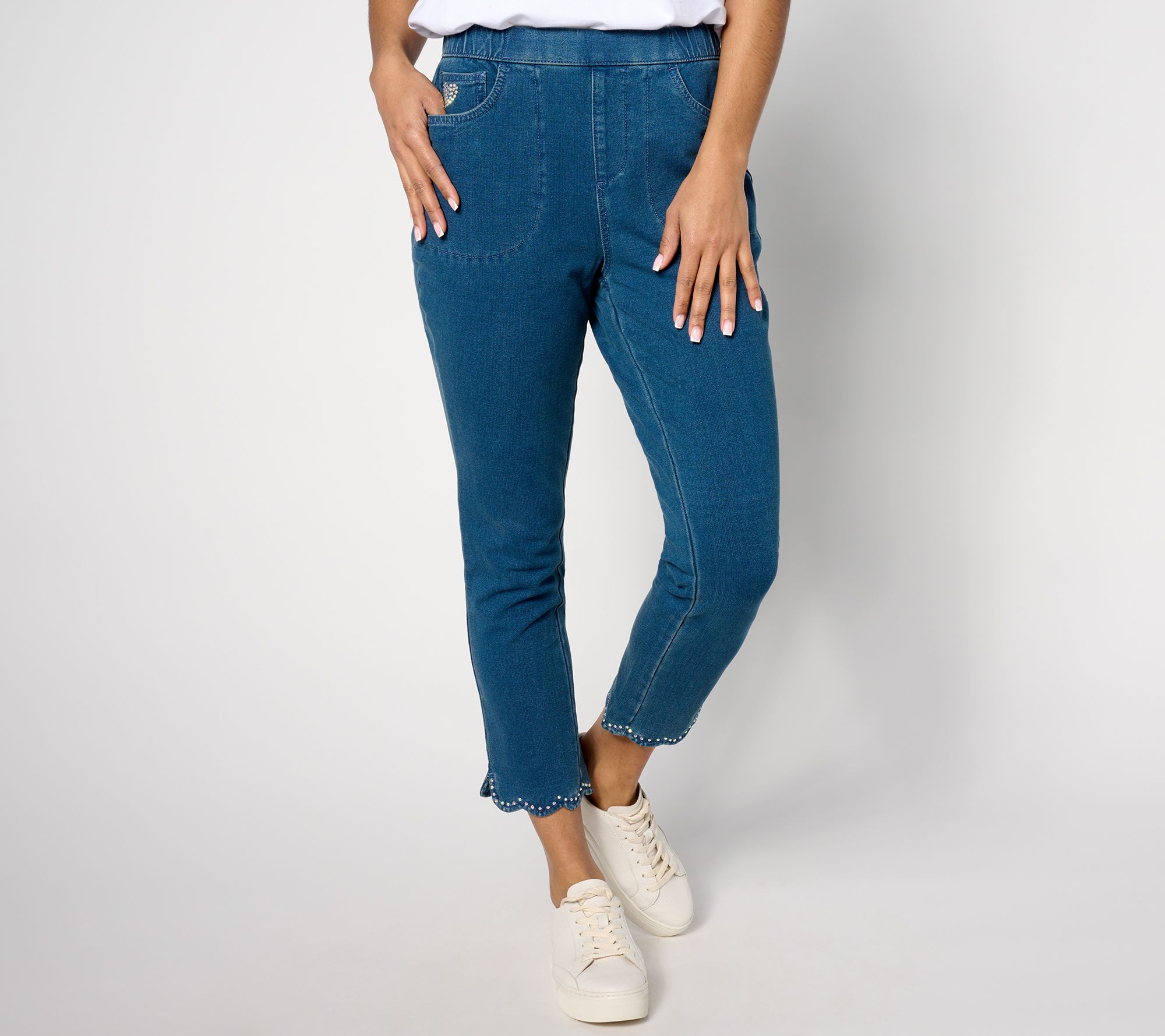 "As Is" Quacker Factory DreamJeannes Short Scalloped Crop Jeans