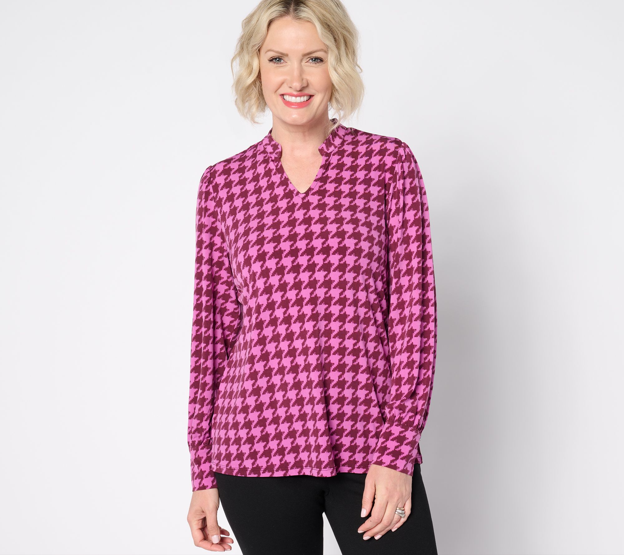 Denim & Co. Signature Printed Split Neck Knit Blouse