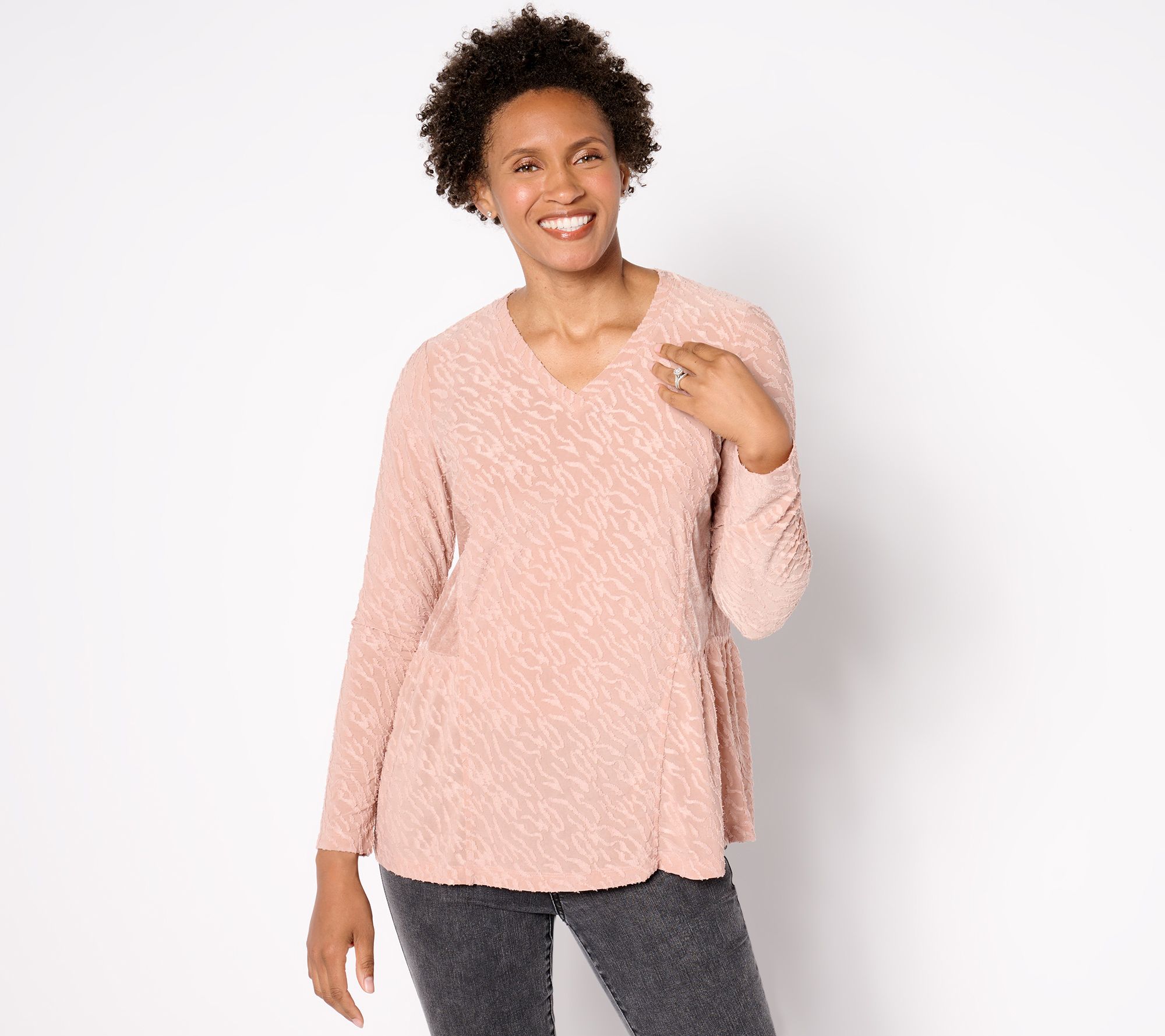 LOGO by Lori Goldstein Clipped Jacquard and Velvet Top