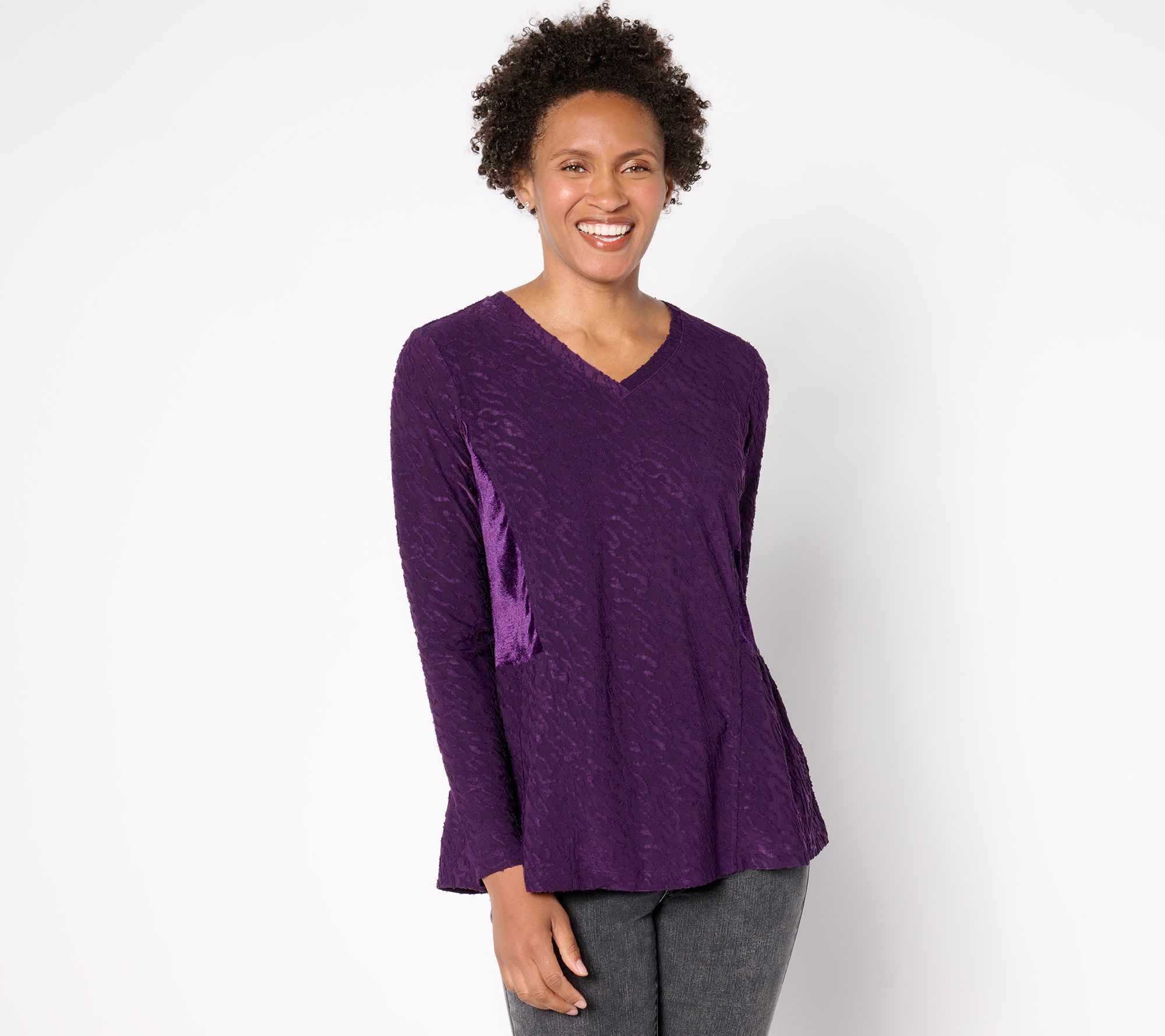 LOGO by Lori Goldstein Clipped Jacquard and Velvet Top