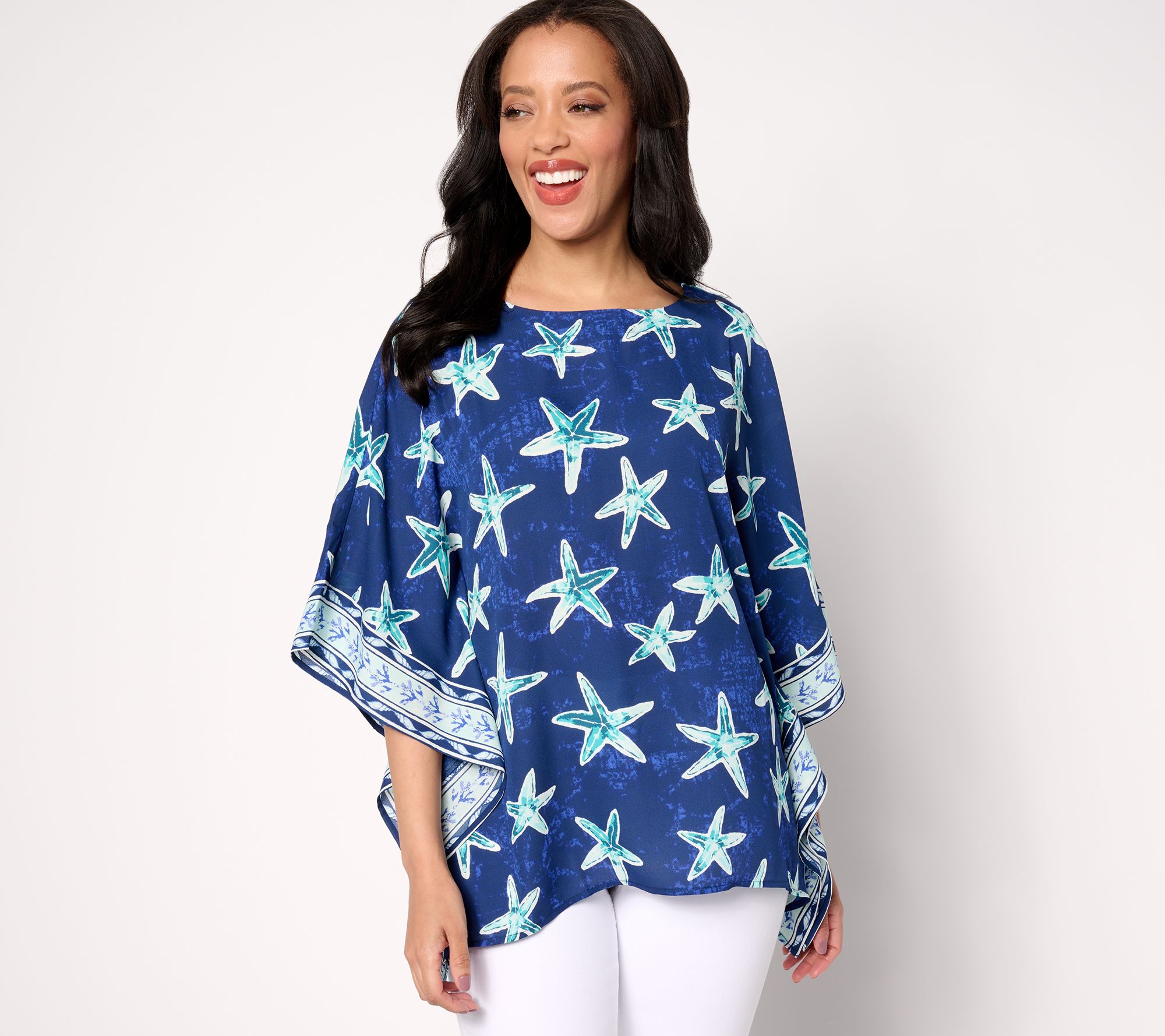 "As Is" Quacker Factory Nautical Print Butterfly Top